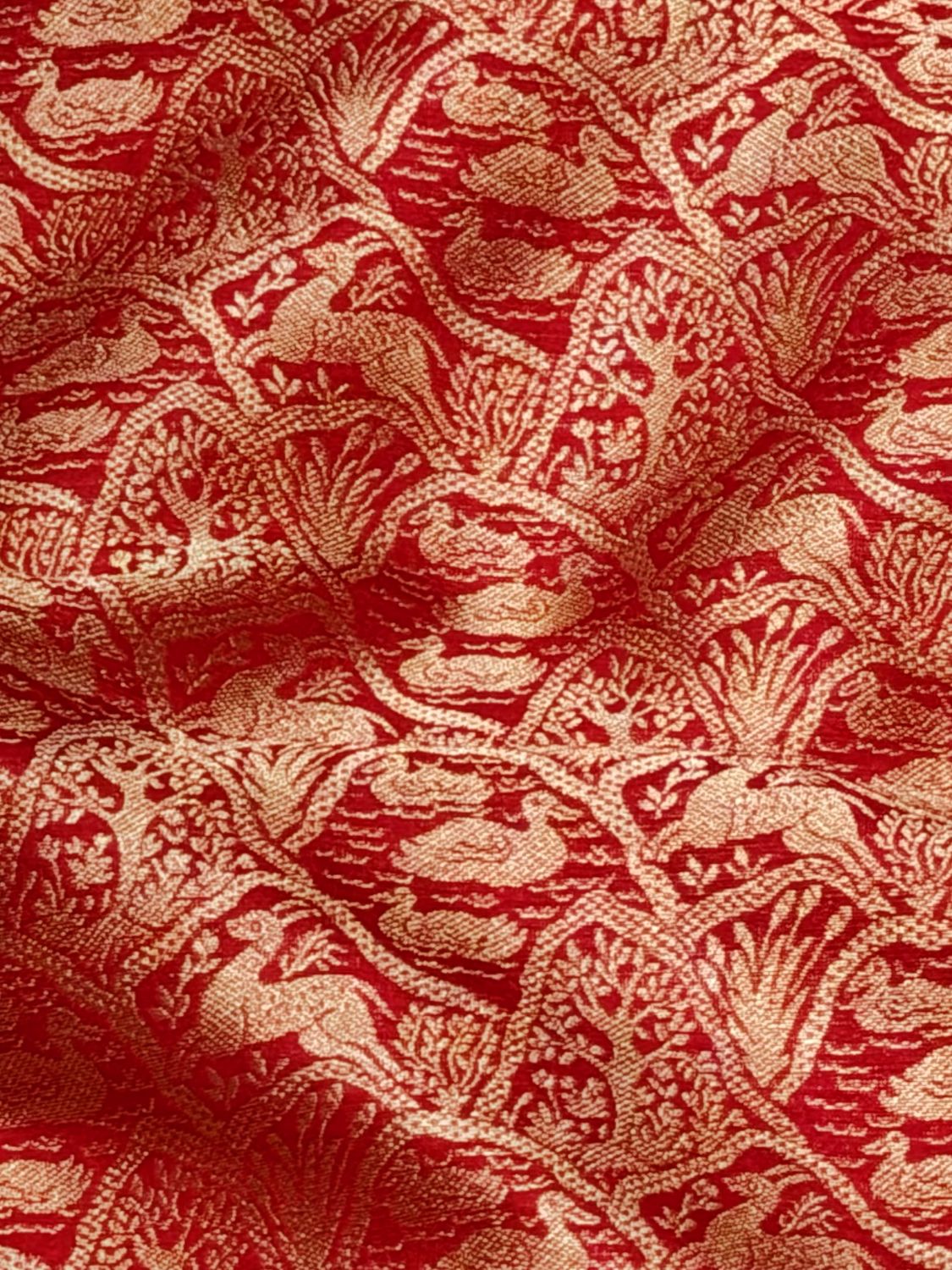 Red Brocade Katan Silk Handloom Fabric
