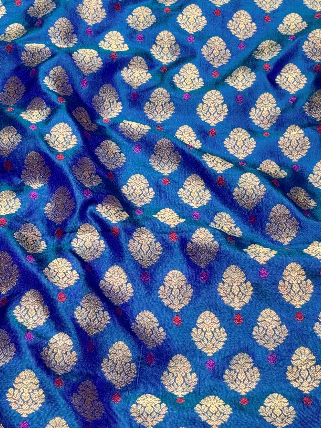 Blue Banarasi Allover Booti Pure Katan Silk Fabric