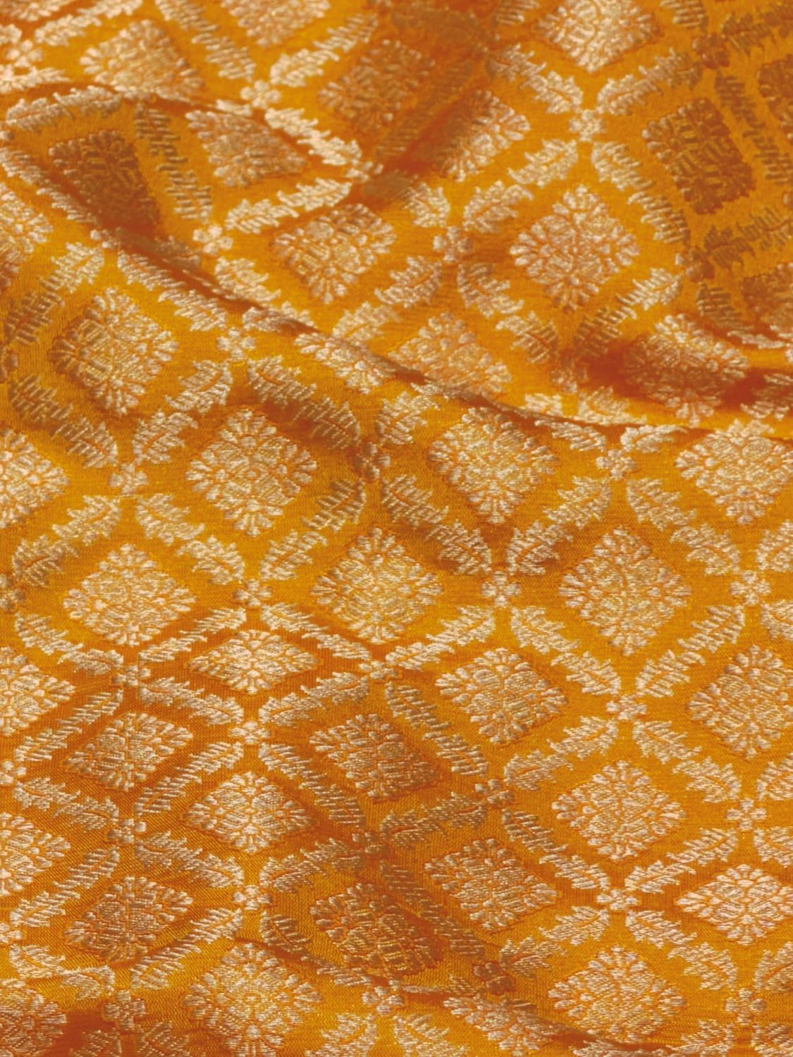Mustard Yellow Banarasi Brocade Pure Katan Silk Fabric