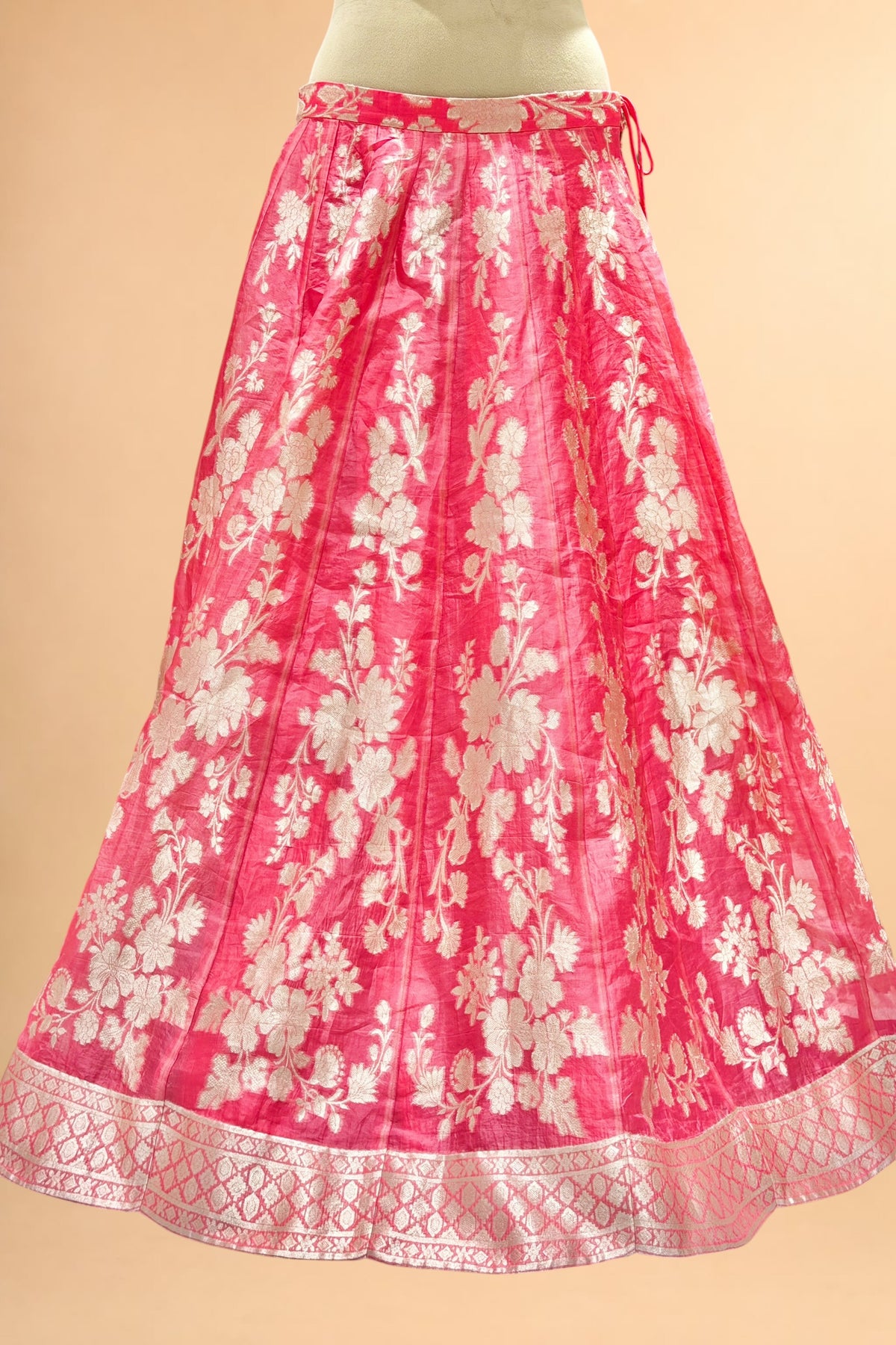 Rose Pink Floral Banarasi Pure Organza Silk Lehenga