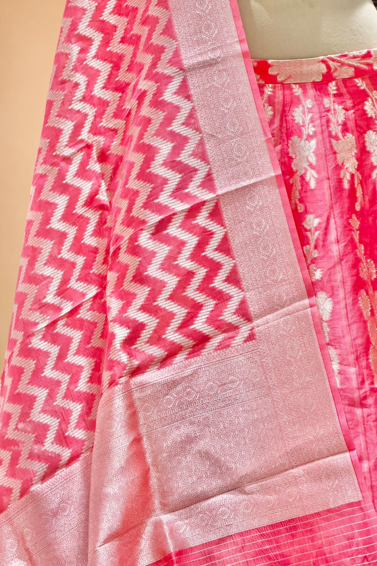 Rose Pink Floral Banarasi Pure Organza Silk Lehenga
