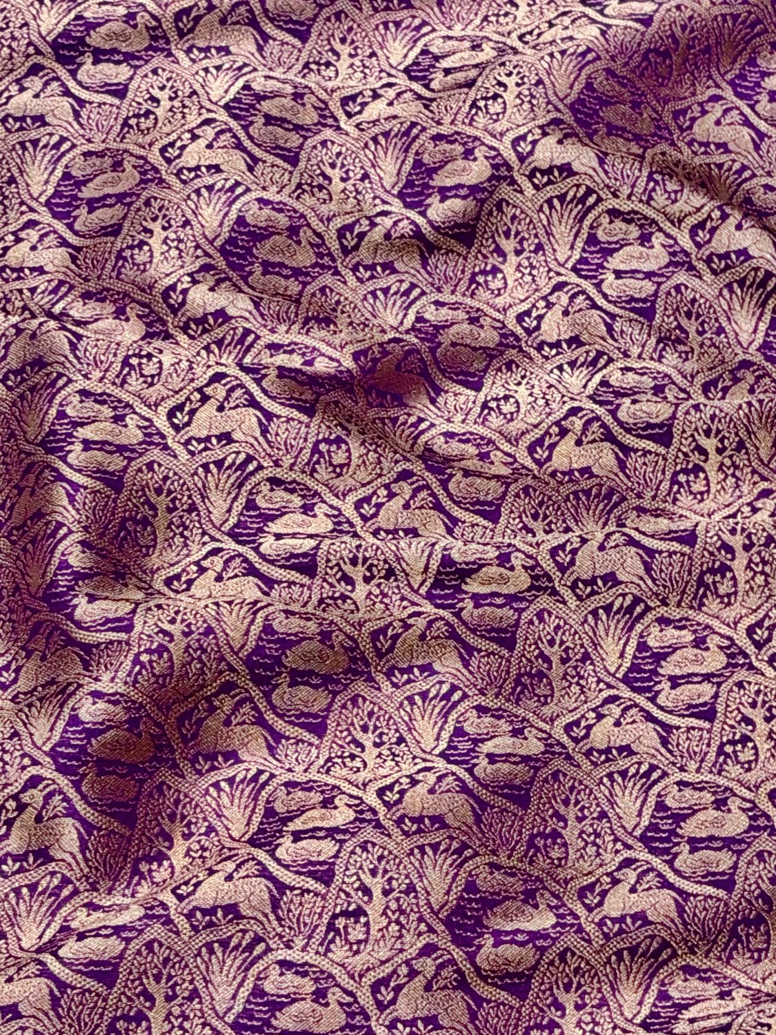 Deep Purple Brocade Katan Silk Handloom Fabric