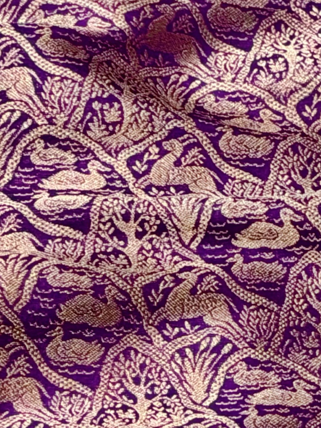 Deep Purple Brocade Katan Silk Handloom Fabric