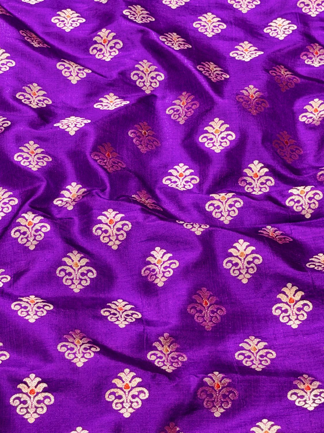 Purple Banarasi Allover Booti Pure Katan Silk Fabric