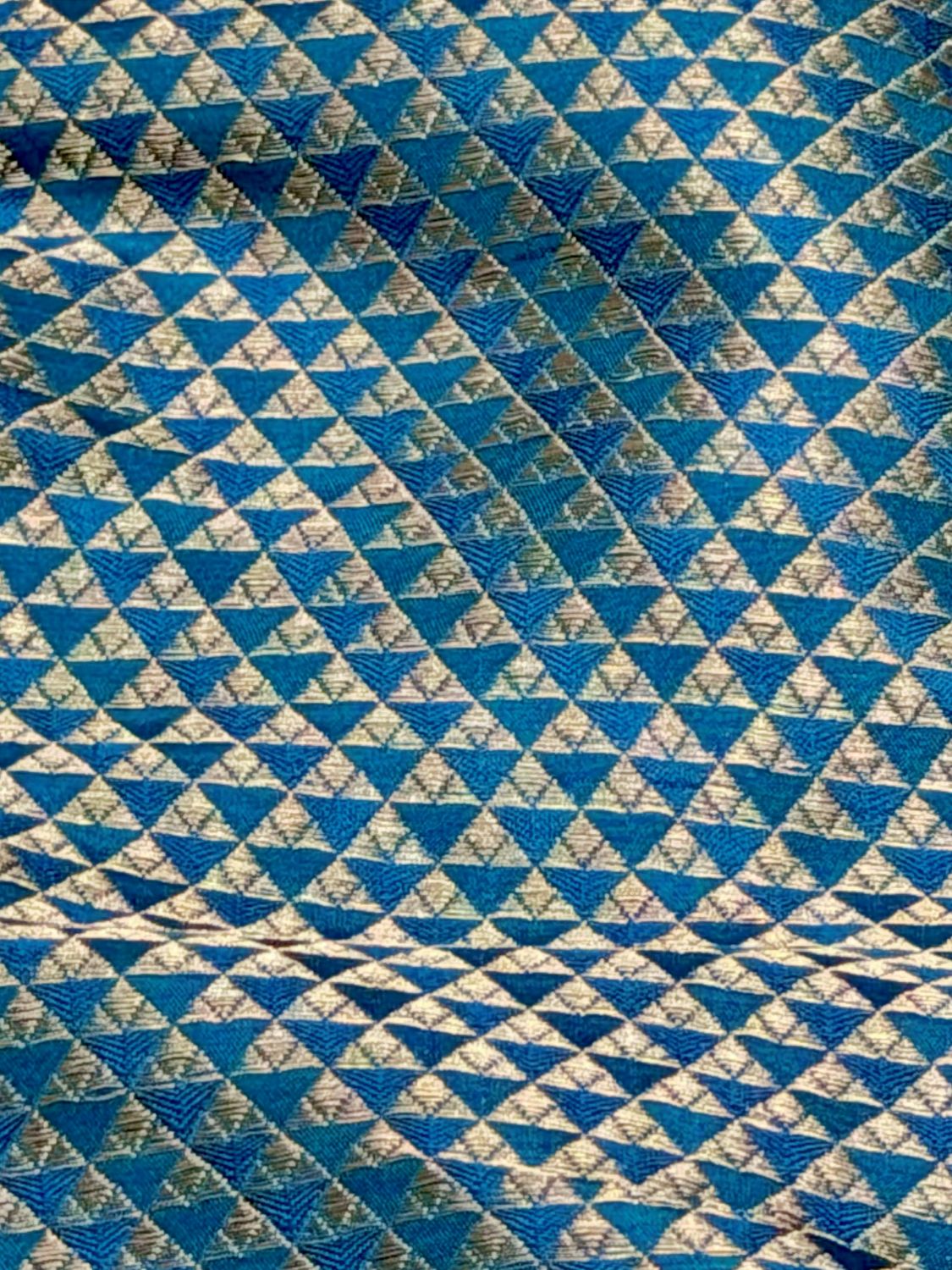 Teal Blue BanarasI Pure Katan Silk Fabric