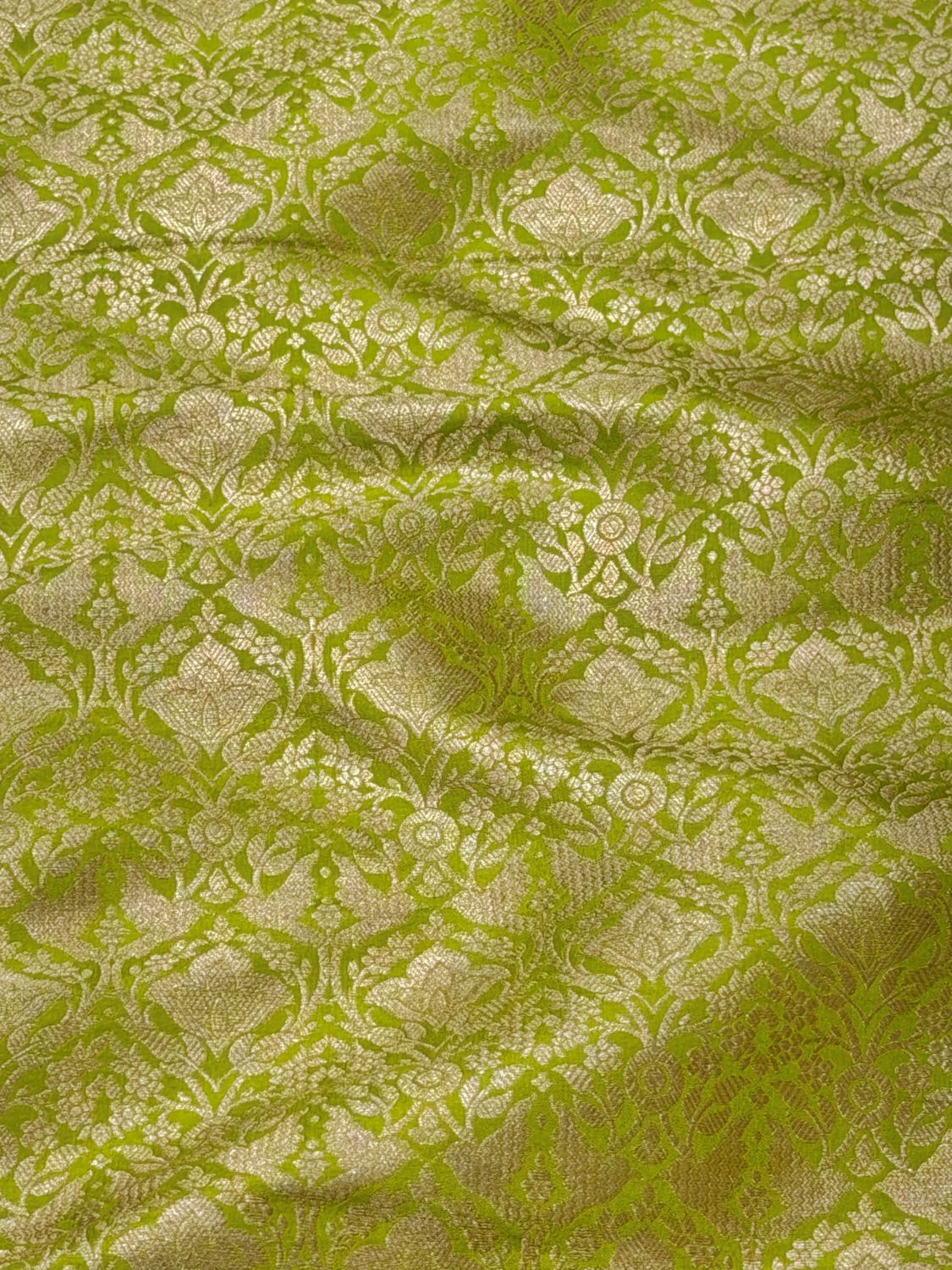 Lime Green Banarasi Brocade Pure Katan Silk Fabric