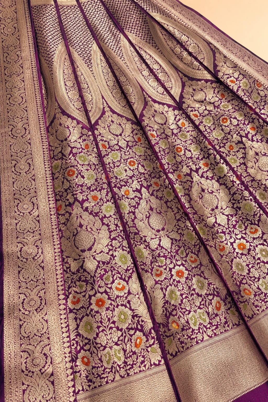 Magenta Purple Meena Floral Banarasi Pure Katan Silk Lehenga