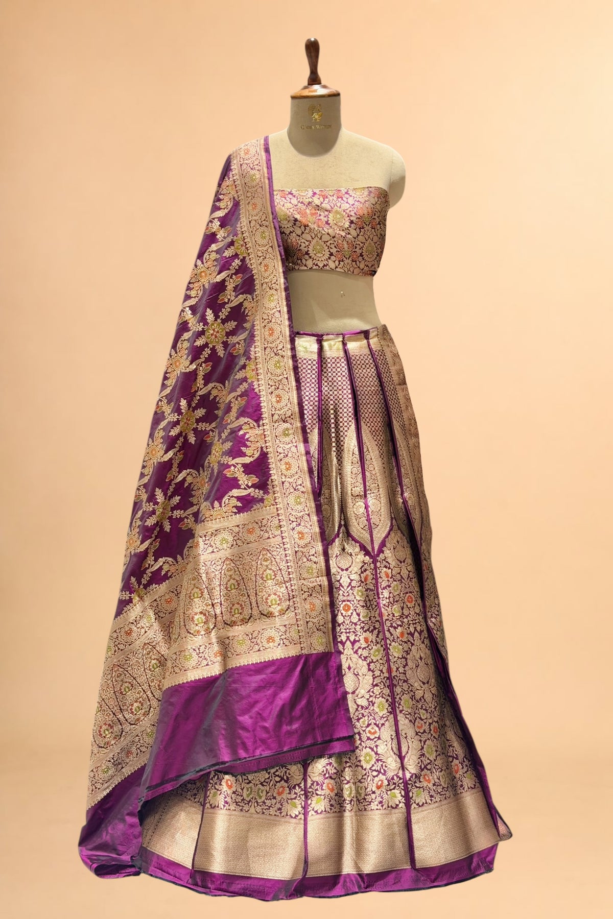 Magenta Purple Meena Floral Banarasi Pure Katan Silk Lehenga