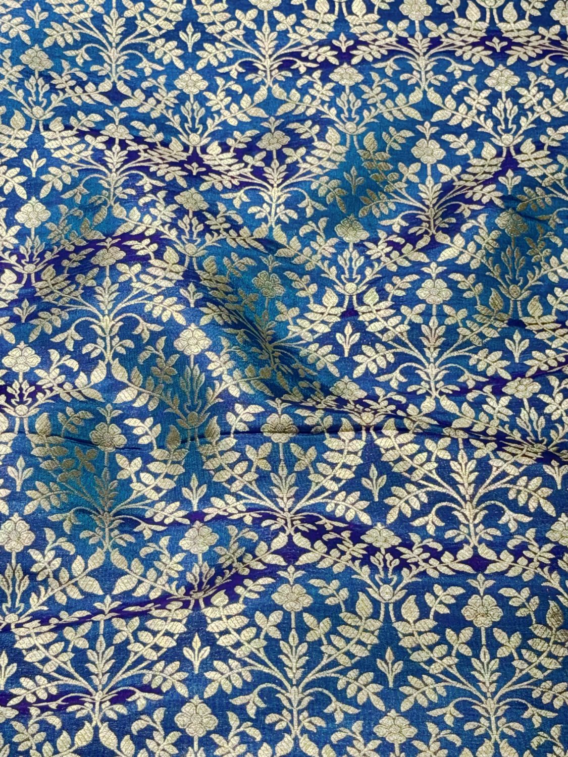 Dual Tone Blue Banarasi Brocade Pure Katan Silk Fabric