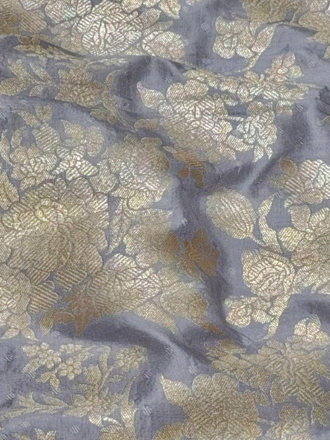 Grey Banarasi Allover Floral Jaal Pure Katan Silk Fabric