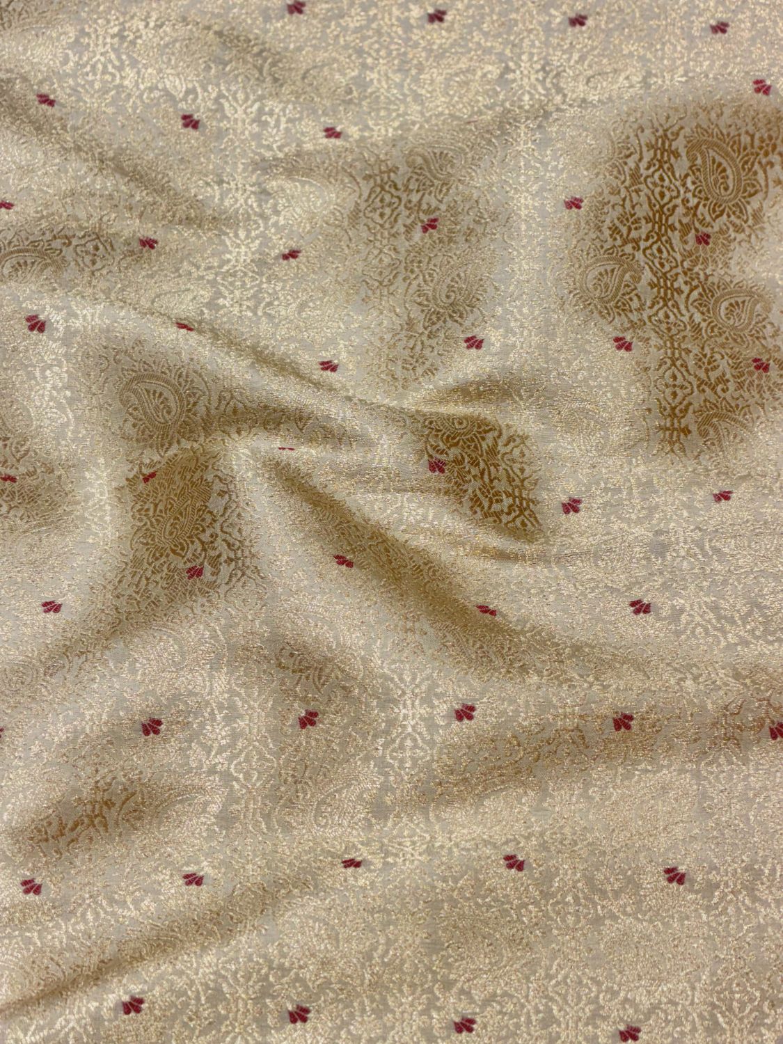 White Meenakari Brocade Katan Silk Handloom Fabric