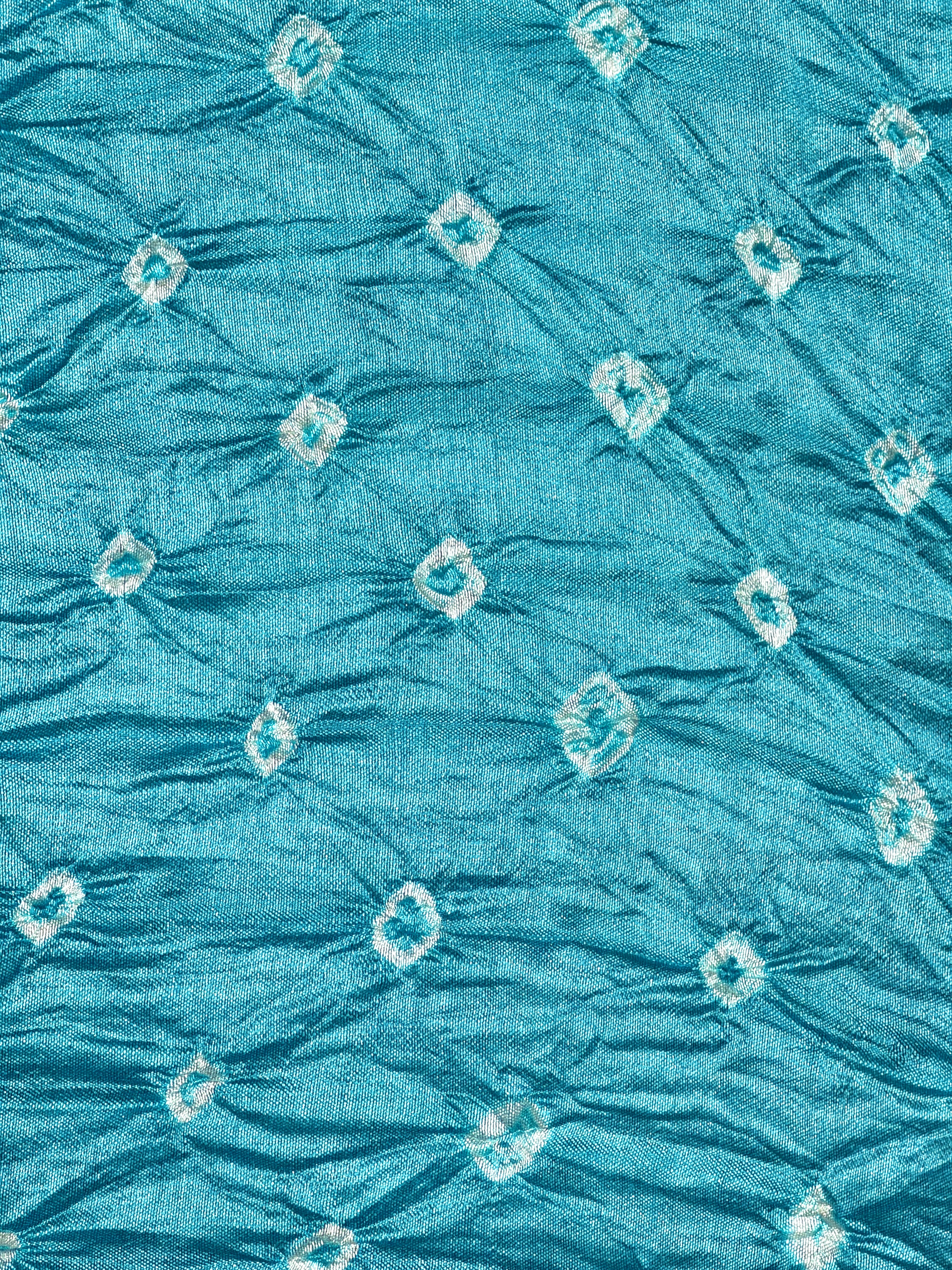 Aqua Teal Chiniya Silk Fabric With Bandhani