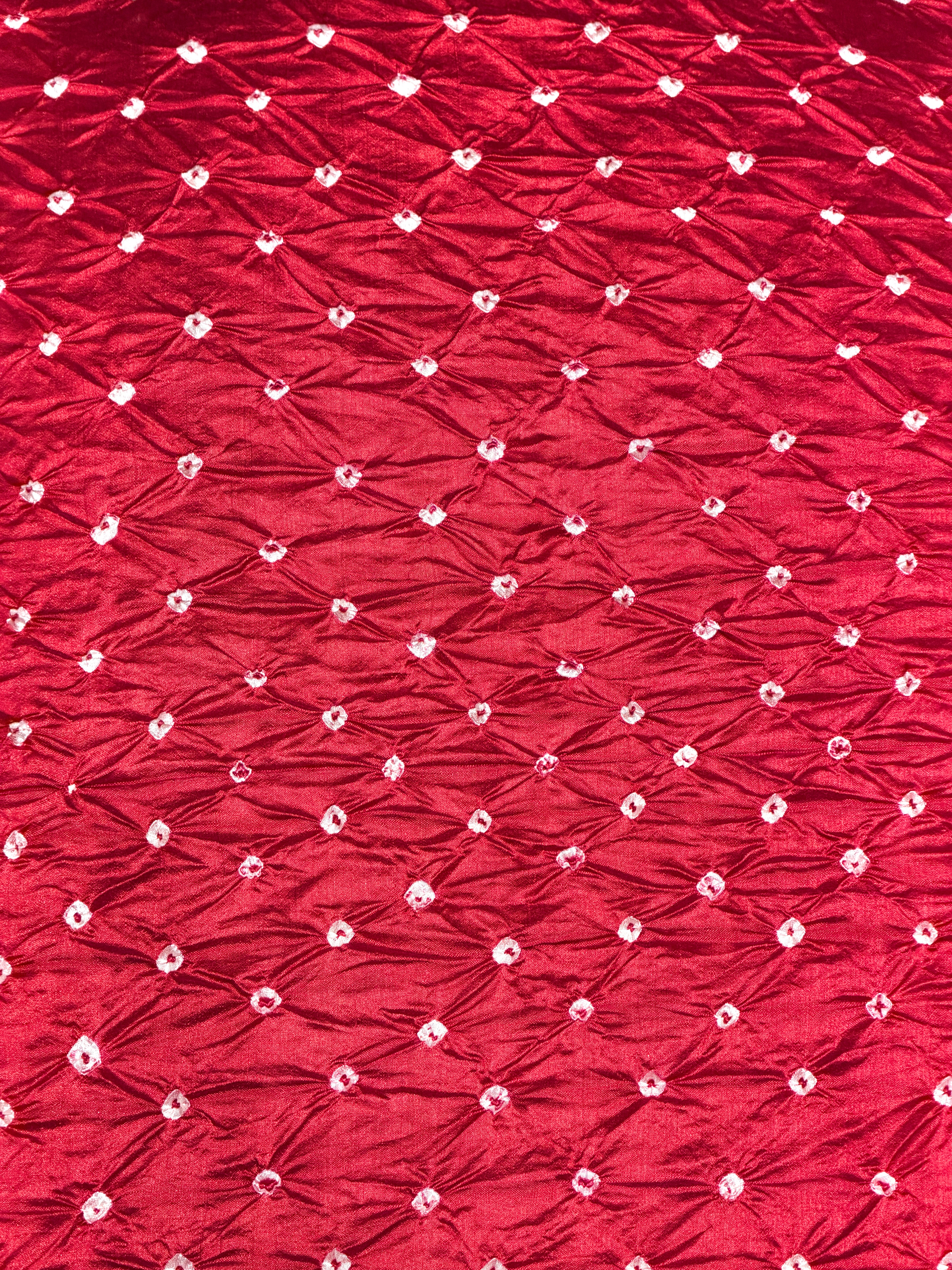 Deep Red Chiniya Silk Fabric With Bandhani