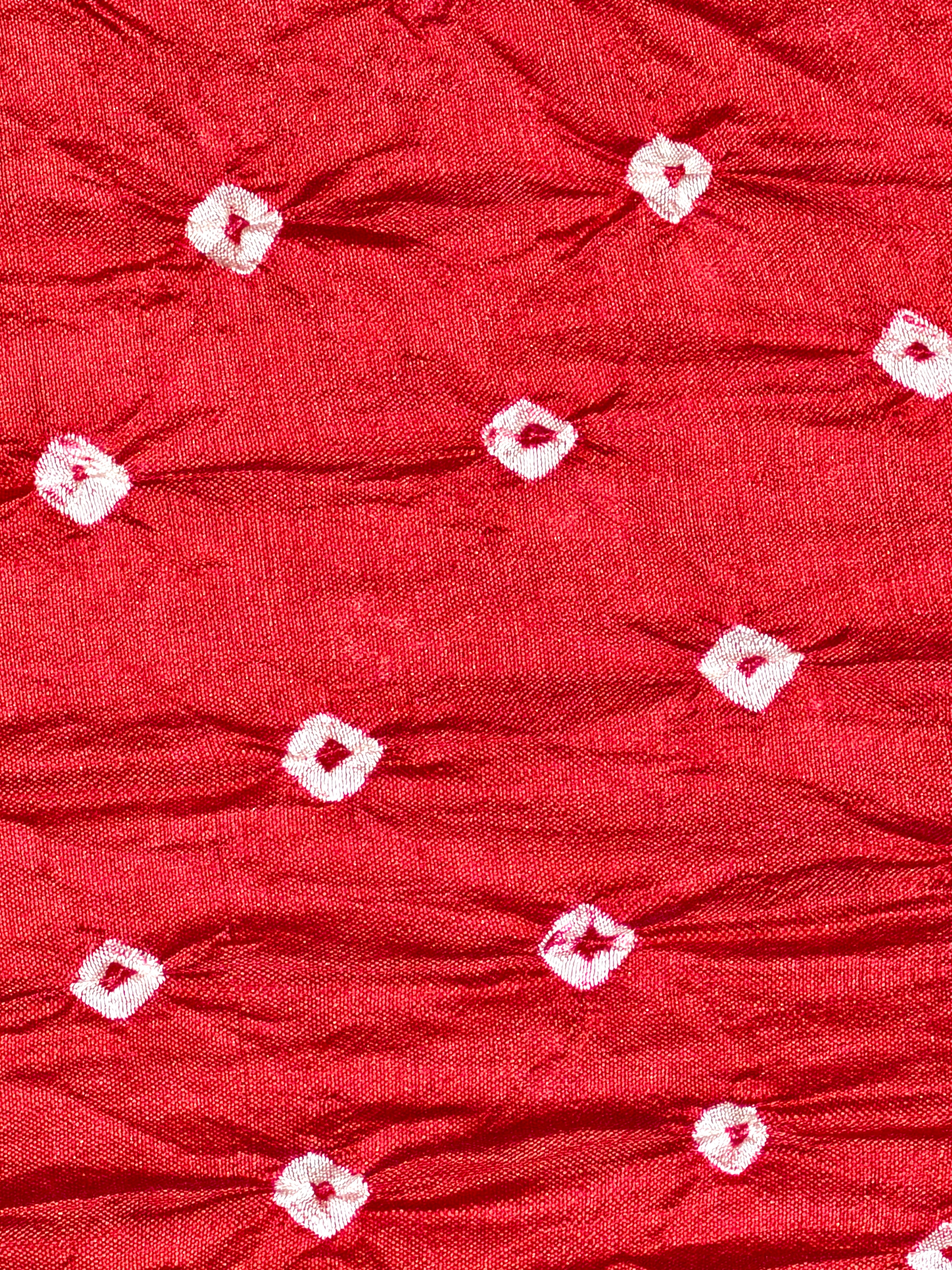 Deep Red Chiniya Silk Fabric With Bandhani