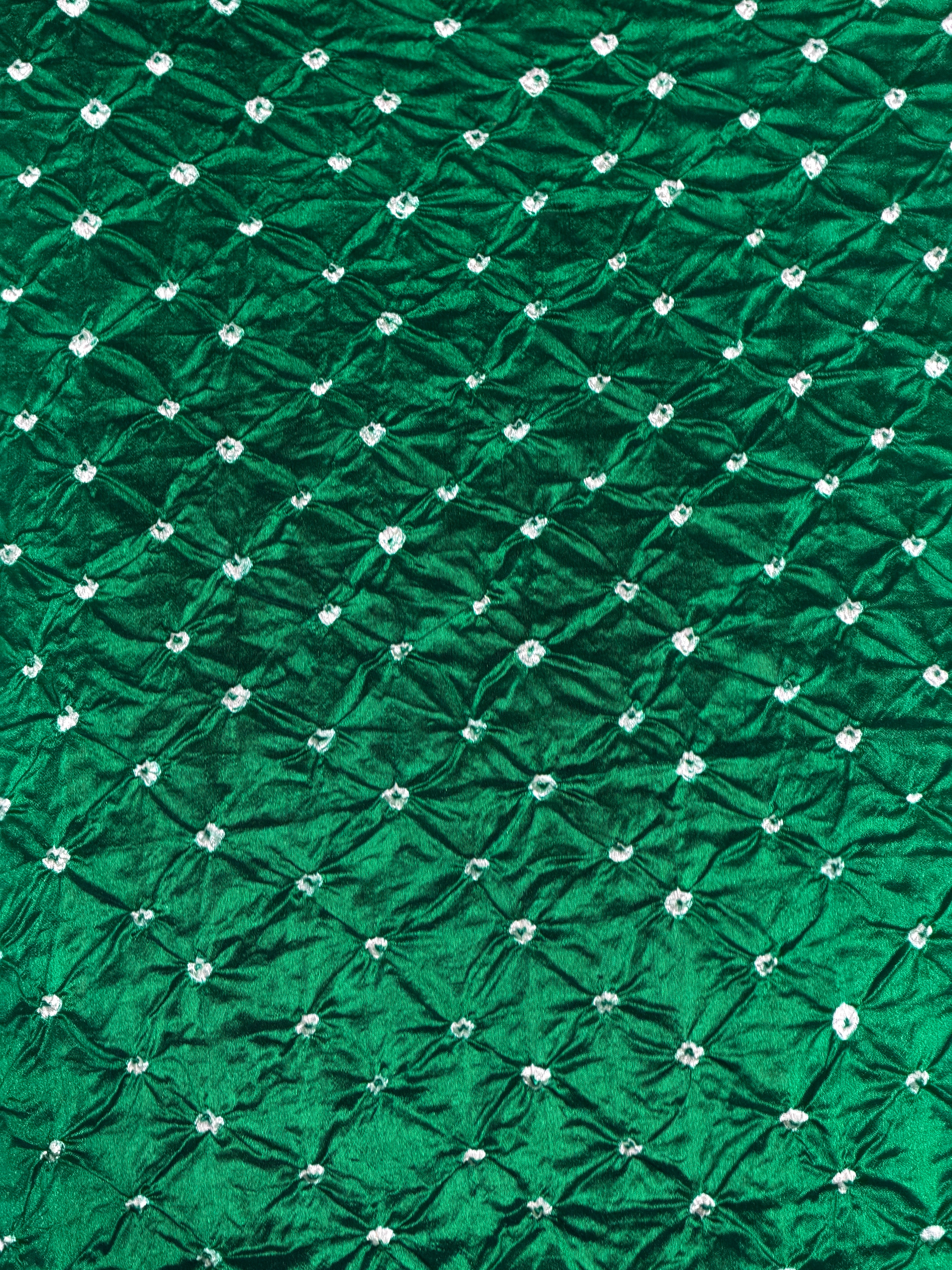 Emerald Green Chiniya Silk Fabric With Bandhani