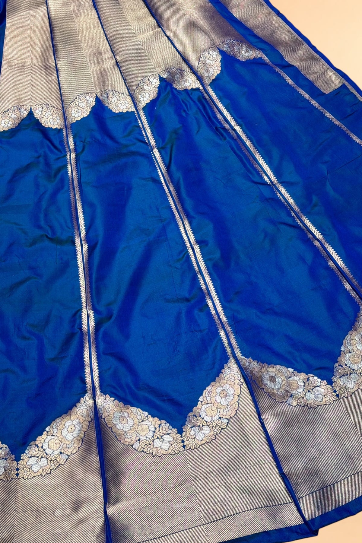 Dual Shade Peacock Blue Banarasi Pure Katan Silk Lehenga