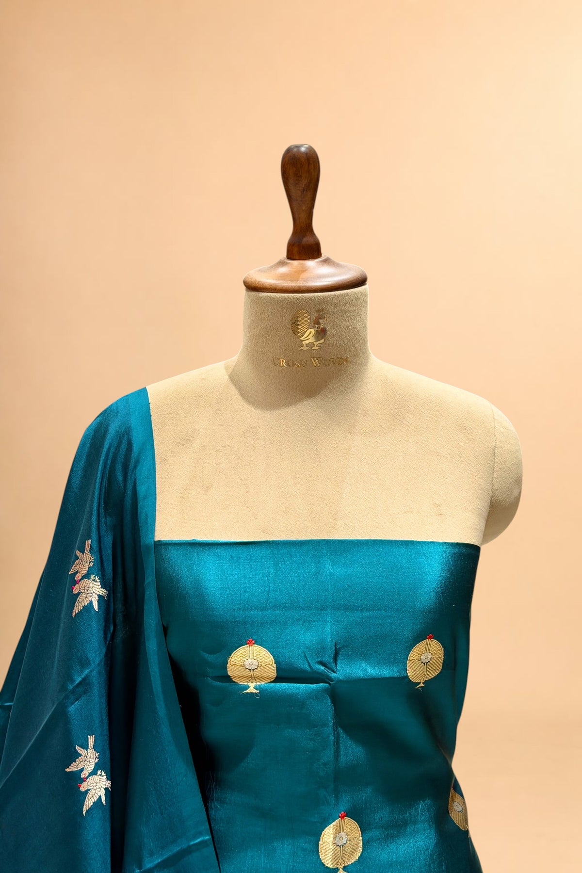 Teal Pure Soft Silk Suit Set with Deer Motif Dupatta