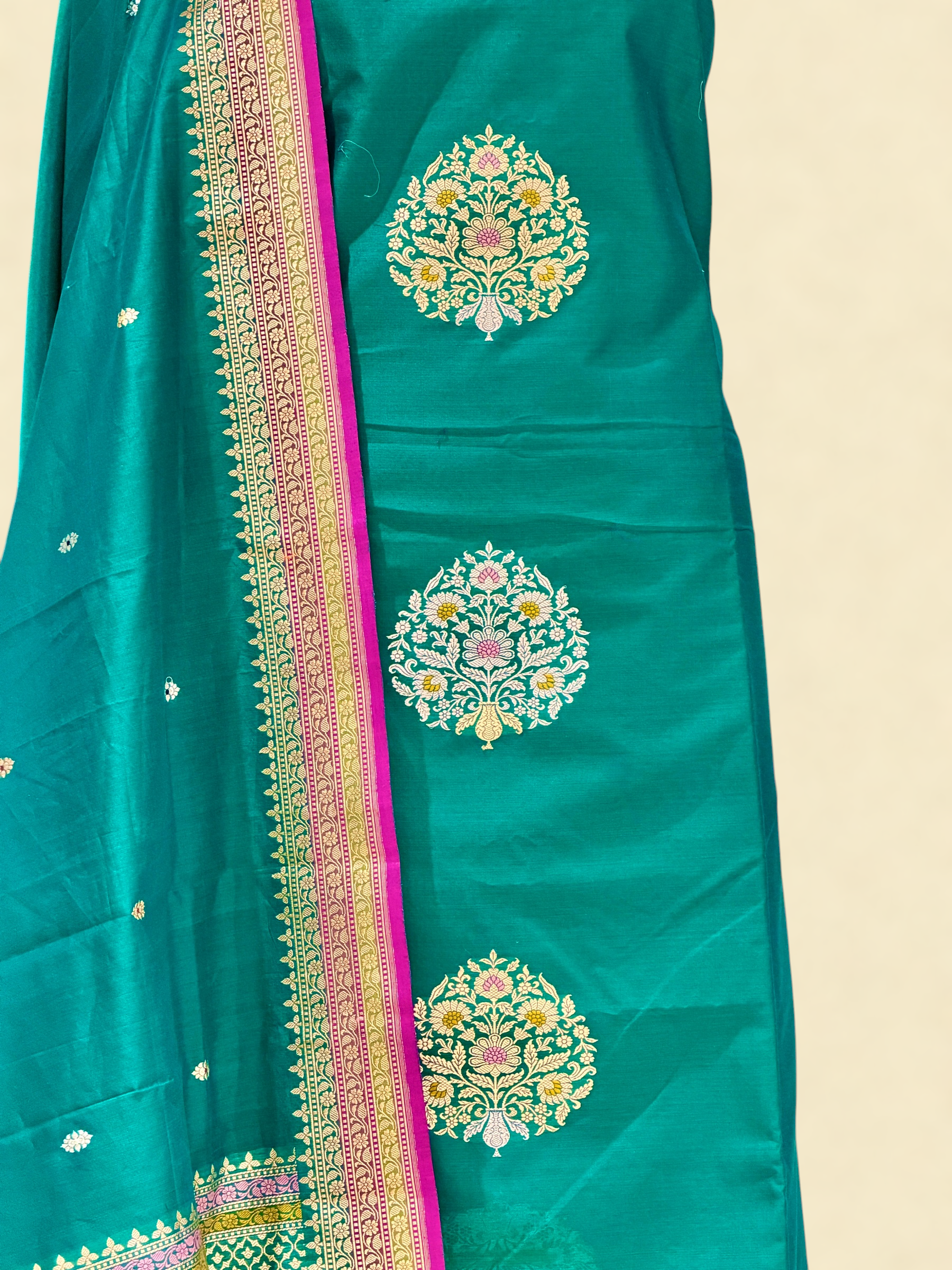 Teal Green Premium Cotton Suit Set With Statement Kadhwa Boota