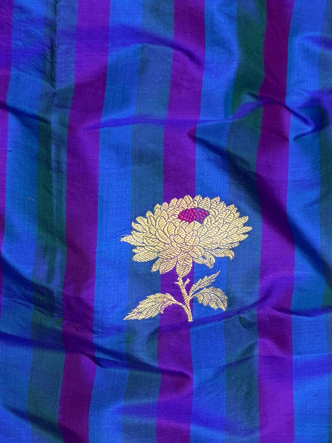 Rangkaat Stripes Pure Katan Silk With Meena Kadhwa Floral Boota