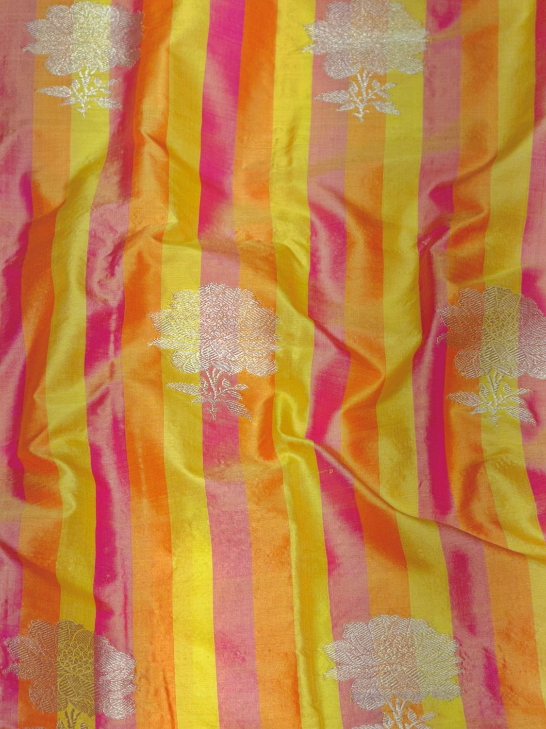 Rangkaat Stripes Pure Katan Silk With Kadhwa Floral Boota