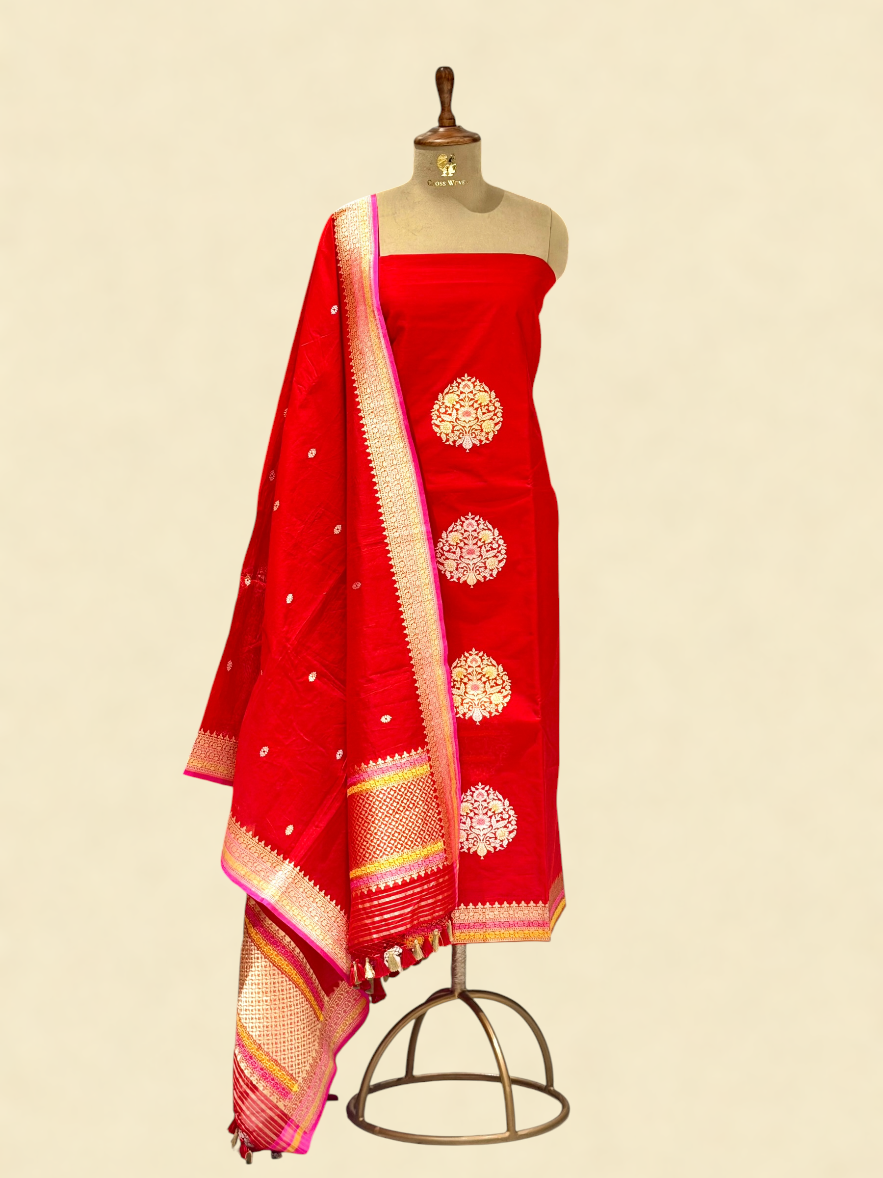 Red Premium Cotton Suit Set With Statement Kadhwa Boota
