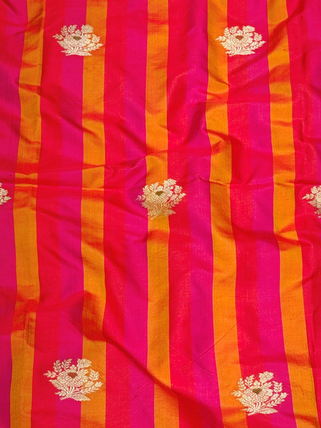 Rangkaat Stripes Pure Katan Silk With Meena Kadhwa Floral Boota