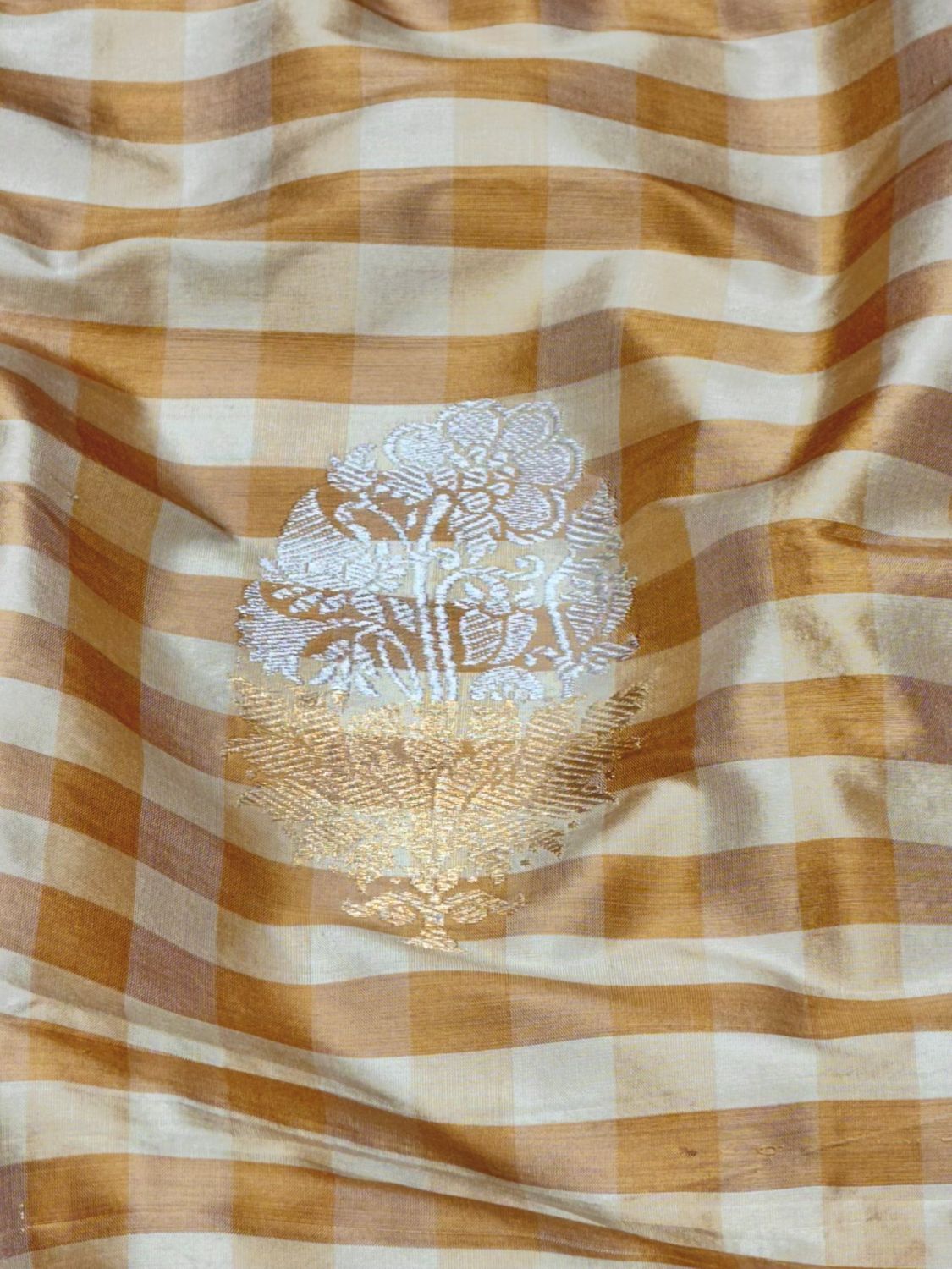Pure Katan Silk Sona-Rupa Kadhwa Floral Motif with Checkered Pattern