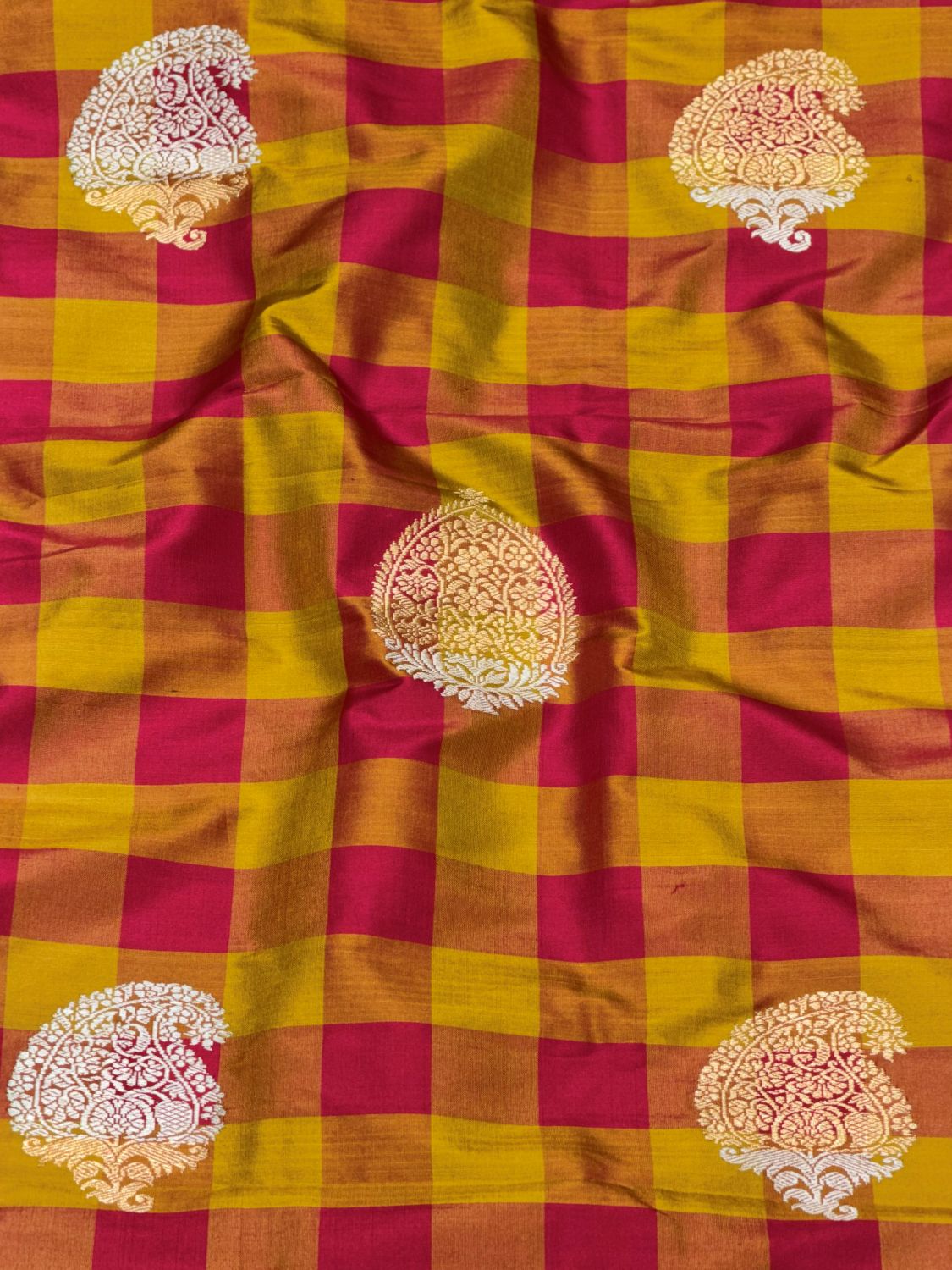 Pure Katan Silk Sona-Rupa Kadhwa Motif with Checkered Pattern