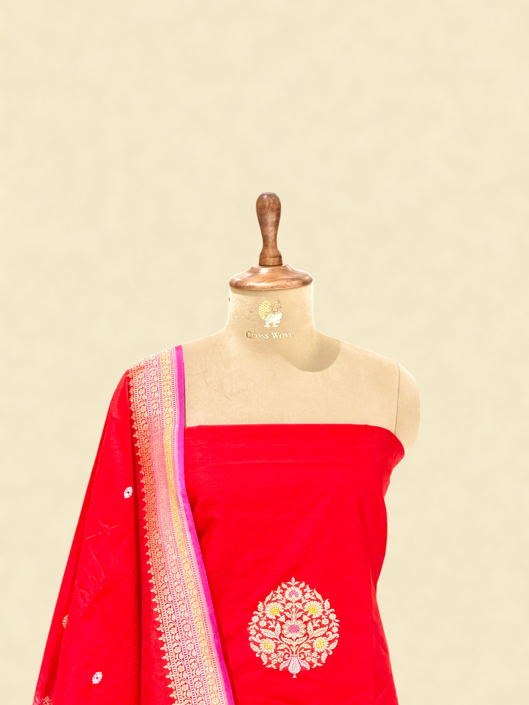 Red Premium Cotton Suit Set With Statement Kadhwa Boota