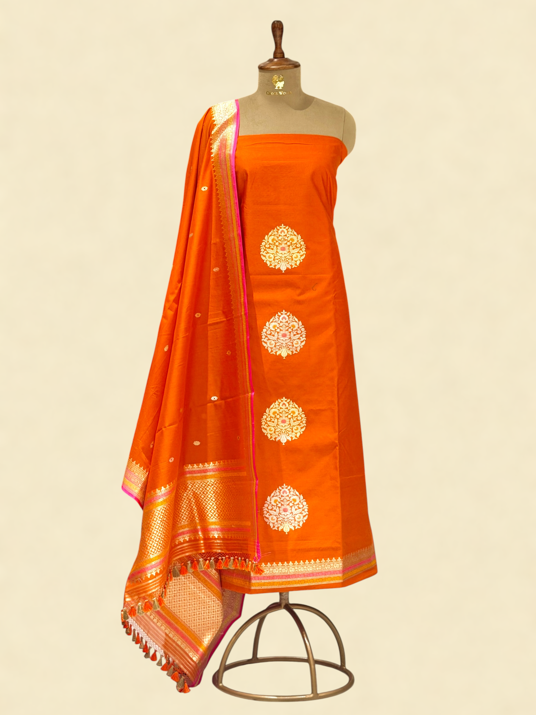Amber Orange Premium Cotton Suit Set With Statement Kadhwa Boota