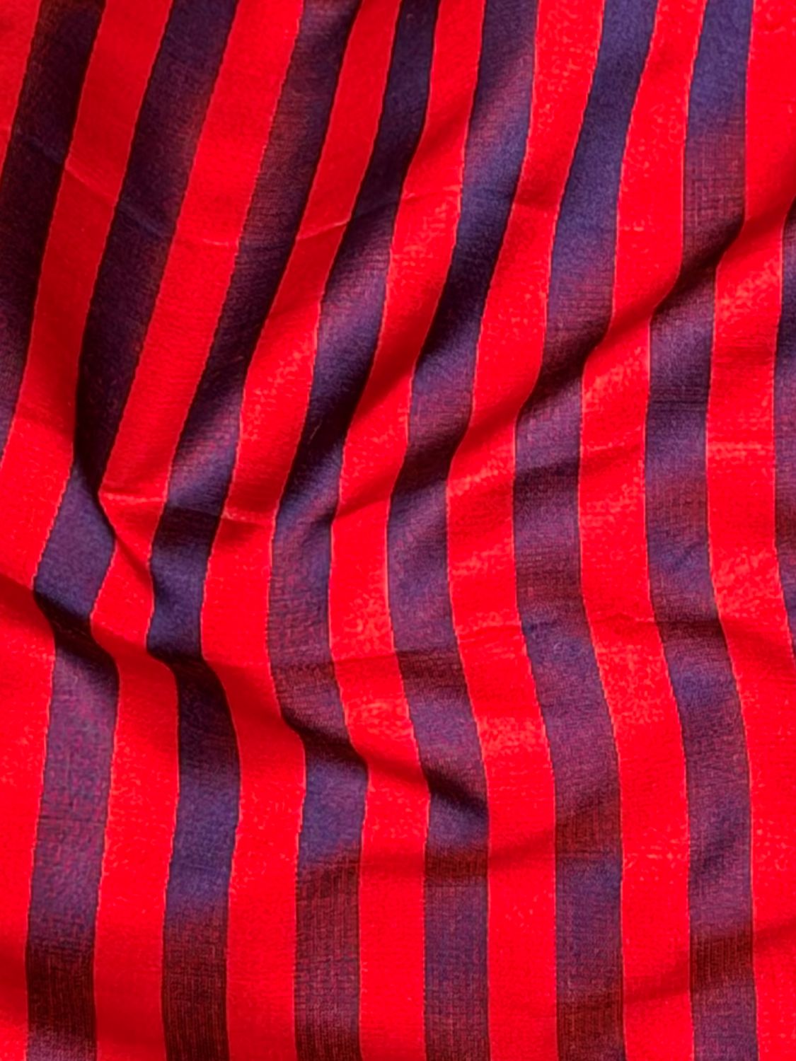 Red & Blue Pure Satin Silk Stripe Fabric