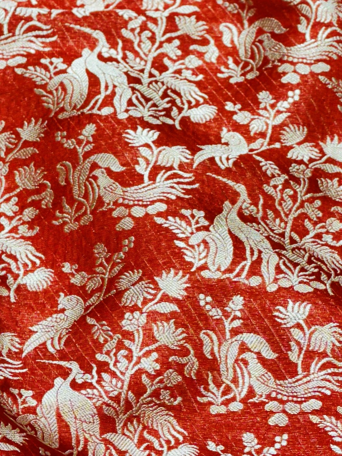 Deep Red Shikargah Katan Silk Handloom Fabric