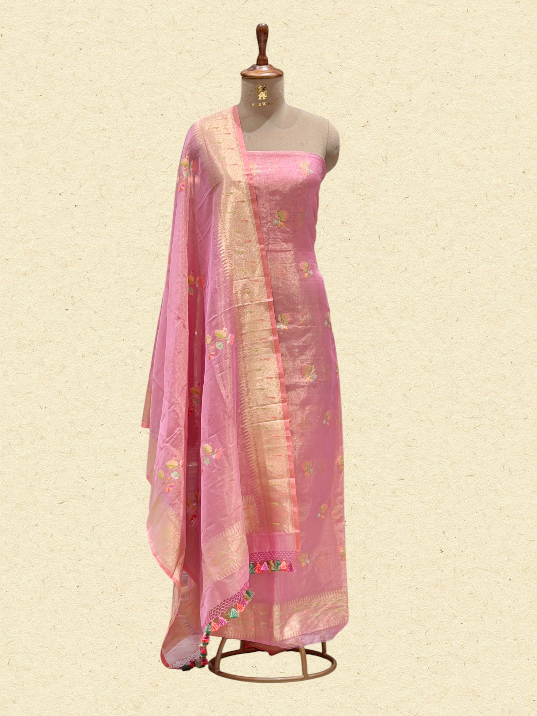 Rose Pink Tissue Jamdani Suit Set