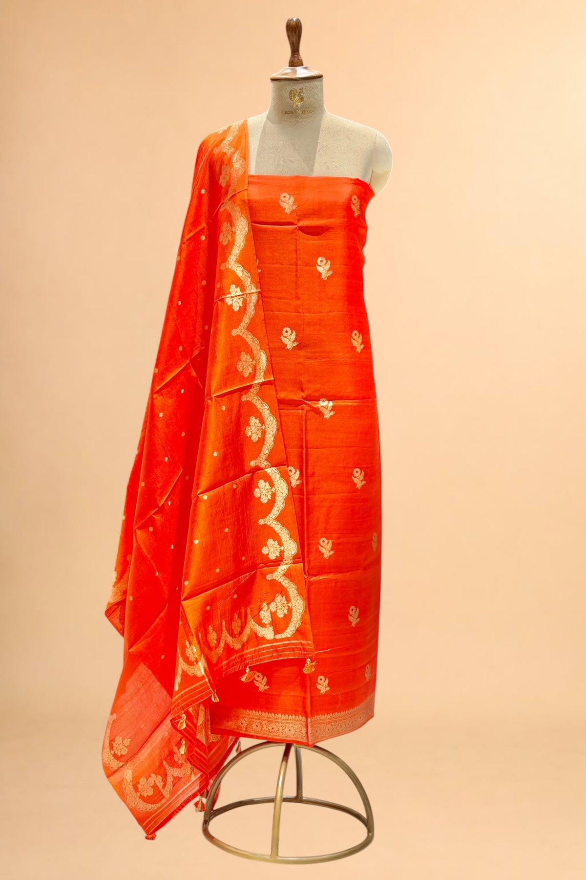 Bright Orange Pure Katan Silk Suit Set