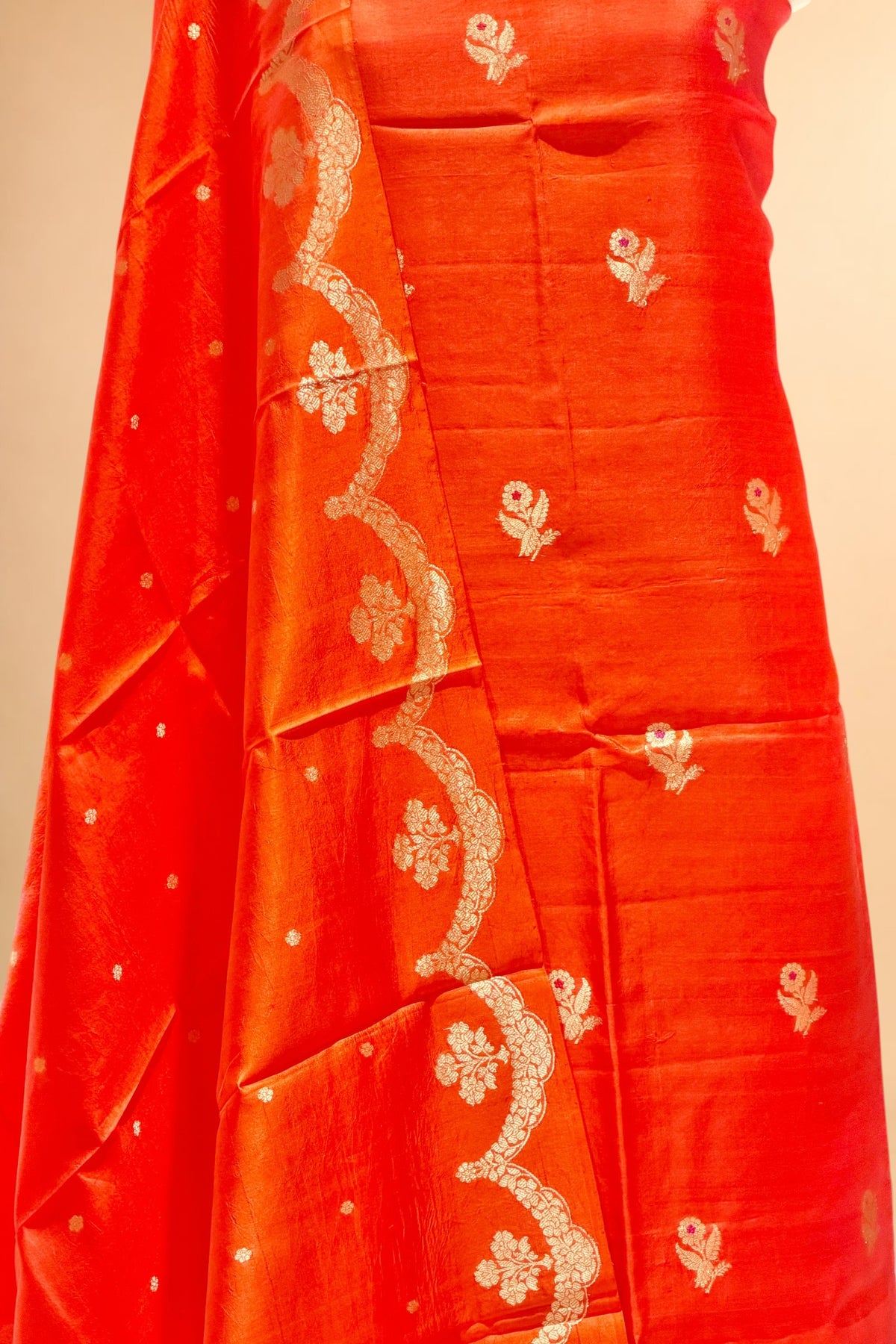 Bright Orange Pure Katan Silk Suit Set