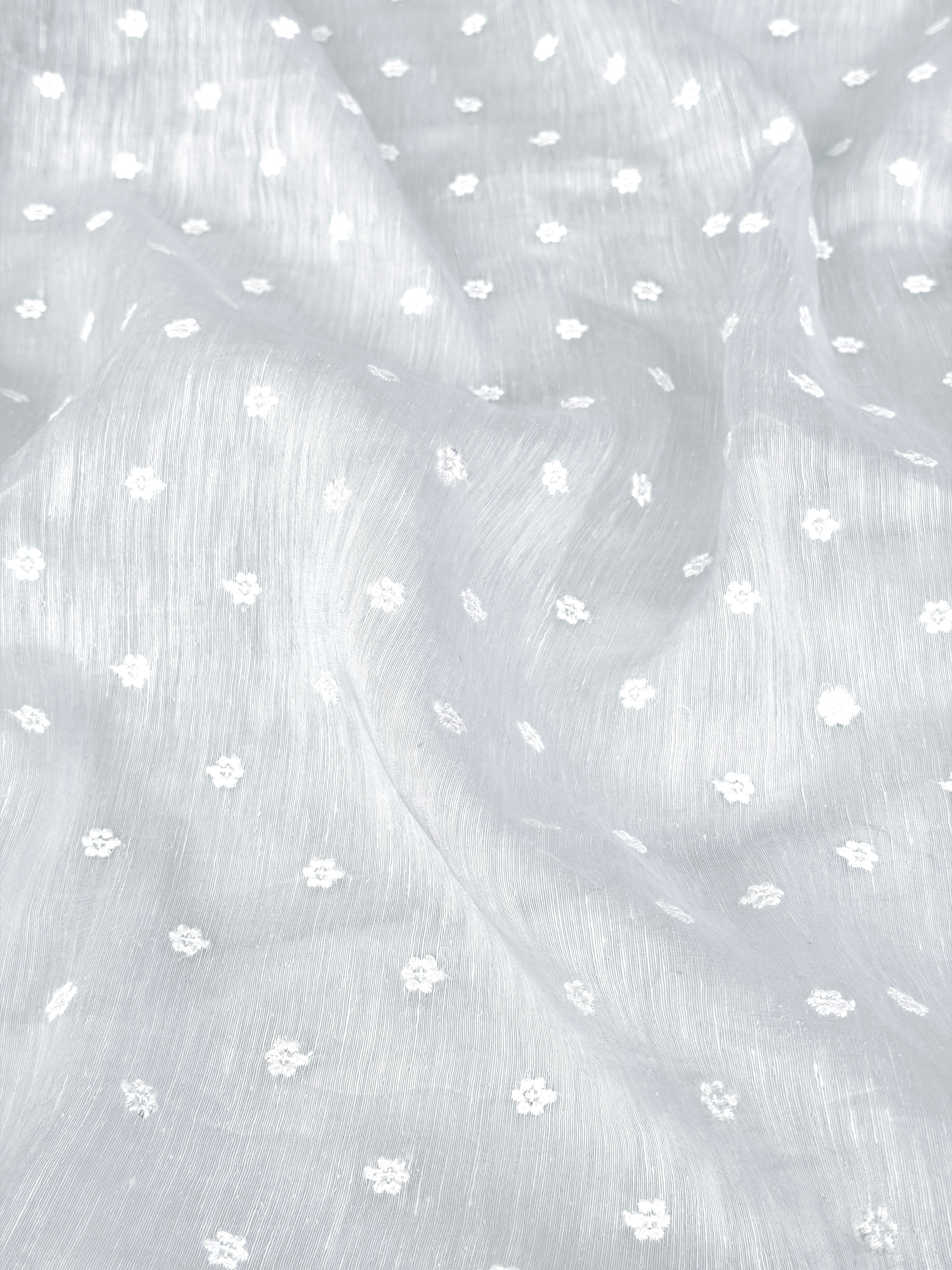 Baby Blue Silk Linen Fabric With Flower Embroidery
