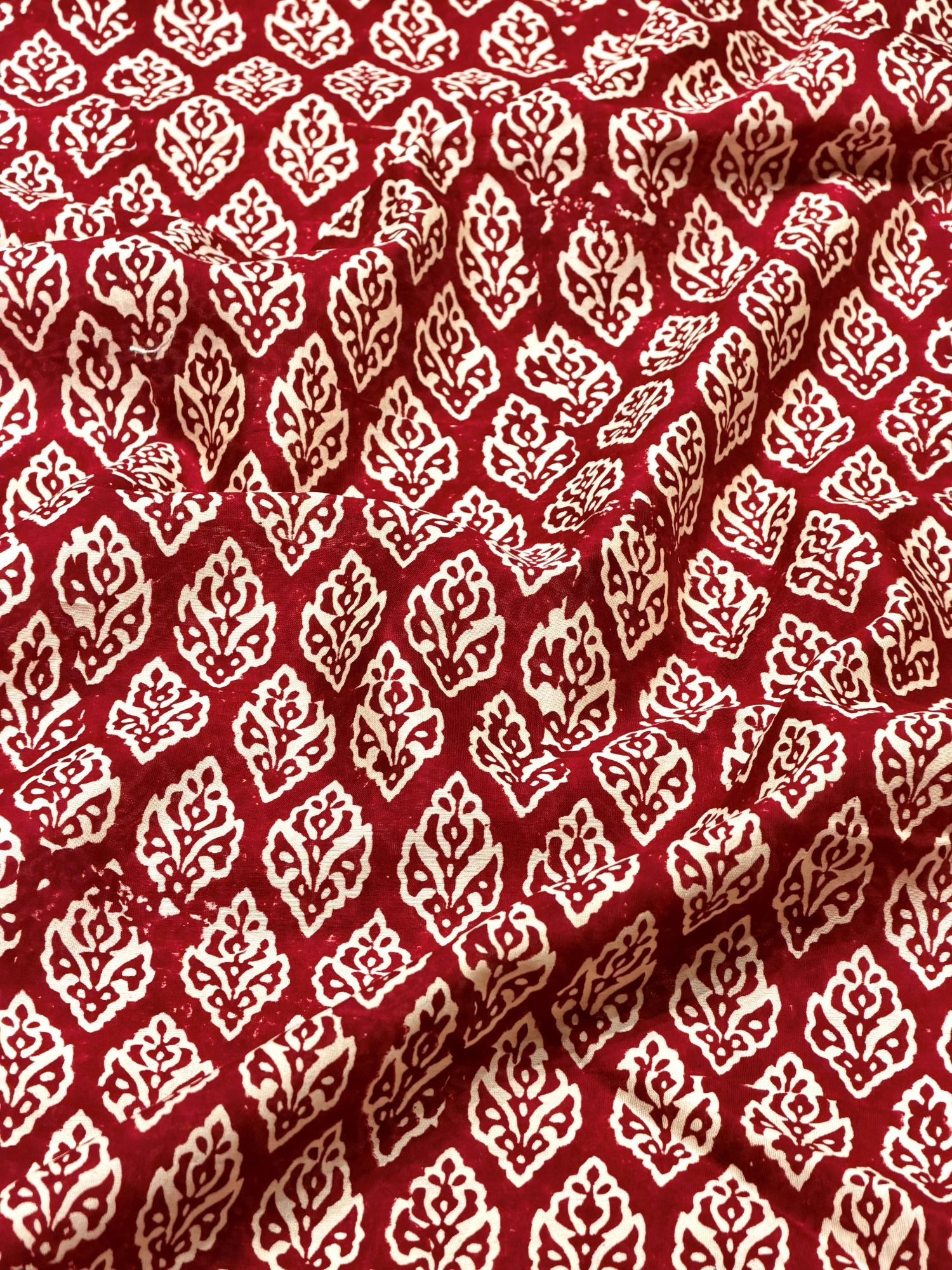 Pure Chanderi Silk Fabric With Red Hand Block Prints