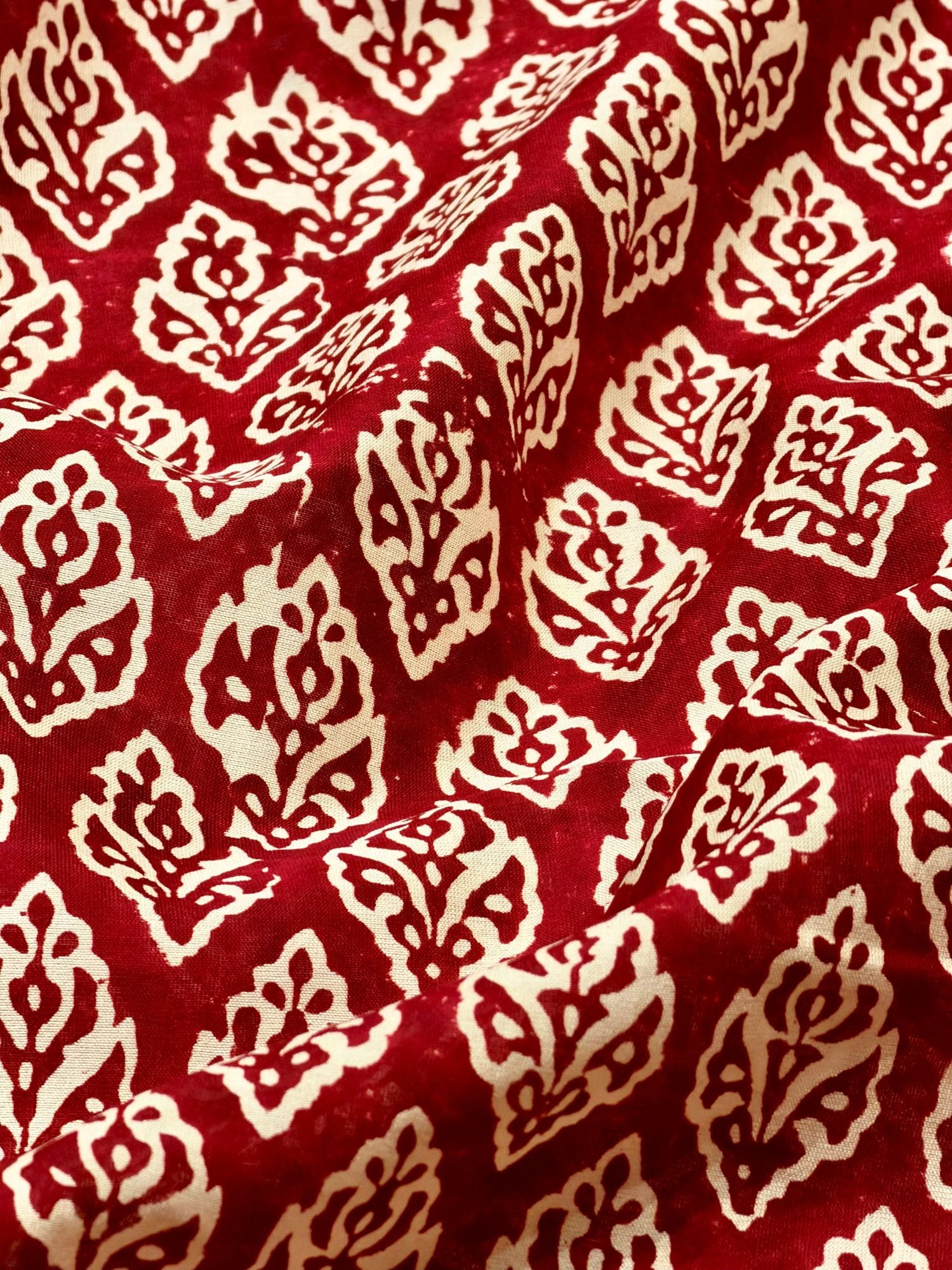 Pure Chanderi Silk Fabric With Red Hand Block Prints