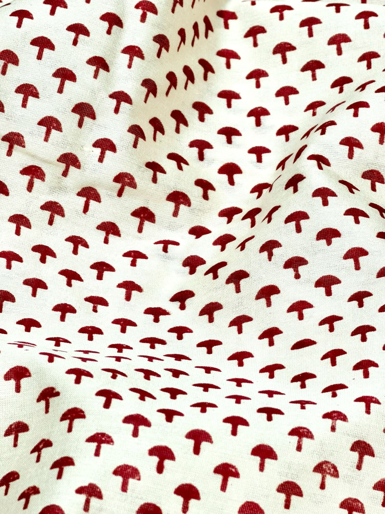 Pure Chanderi Silk Fabric With Red Hand Block Prints