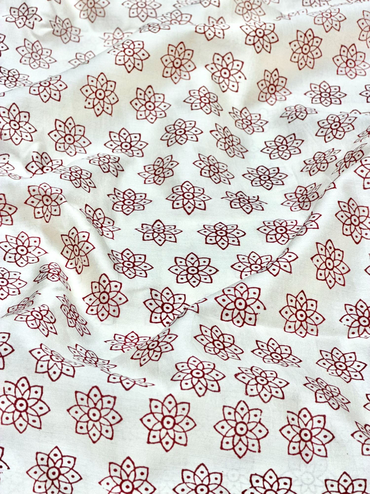 Pure Chanderi Silk Fabric With Red Hand Block Prints