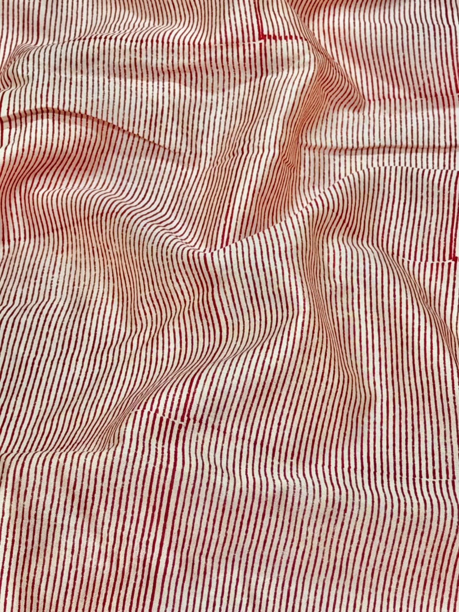 Pure Chanderi Silk Fabric With Red Hand Block Prints