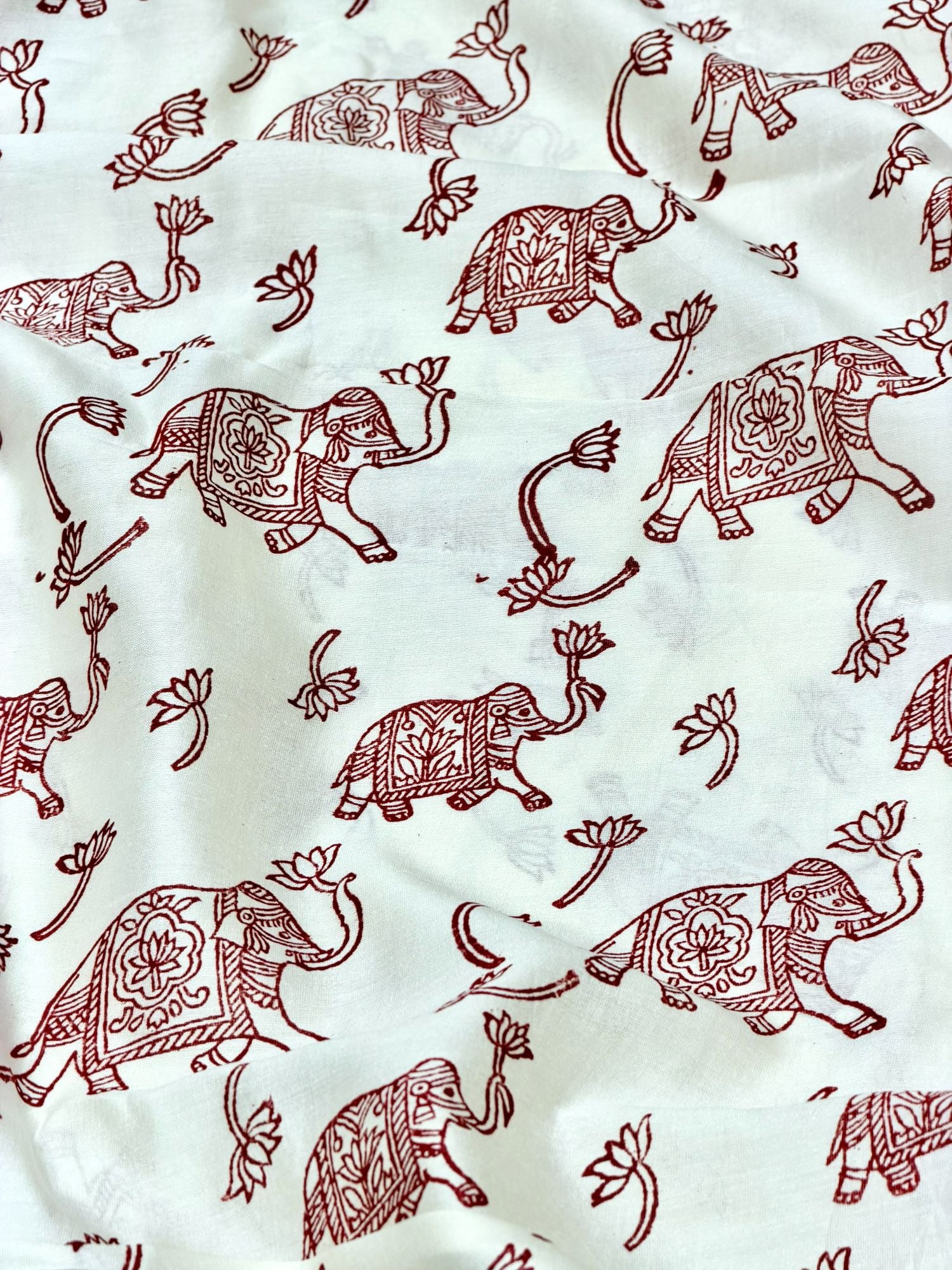 Pure Chanderi Silk Fabric With Red Hand Block Prints