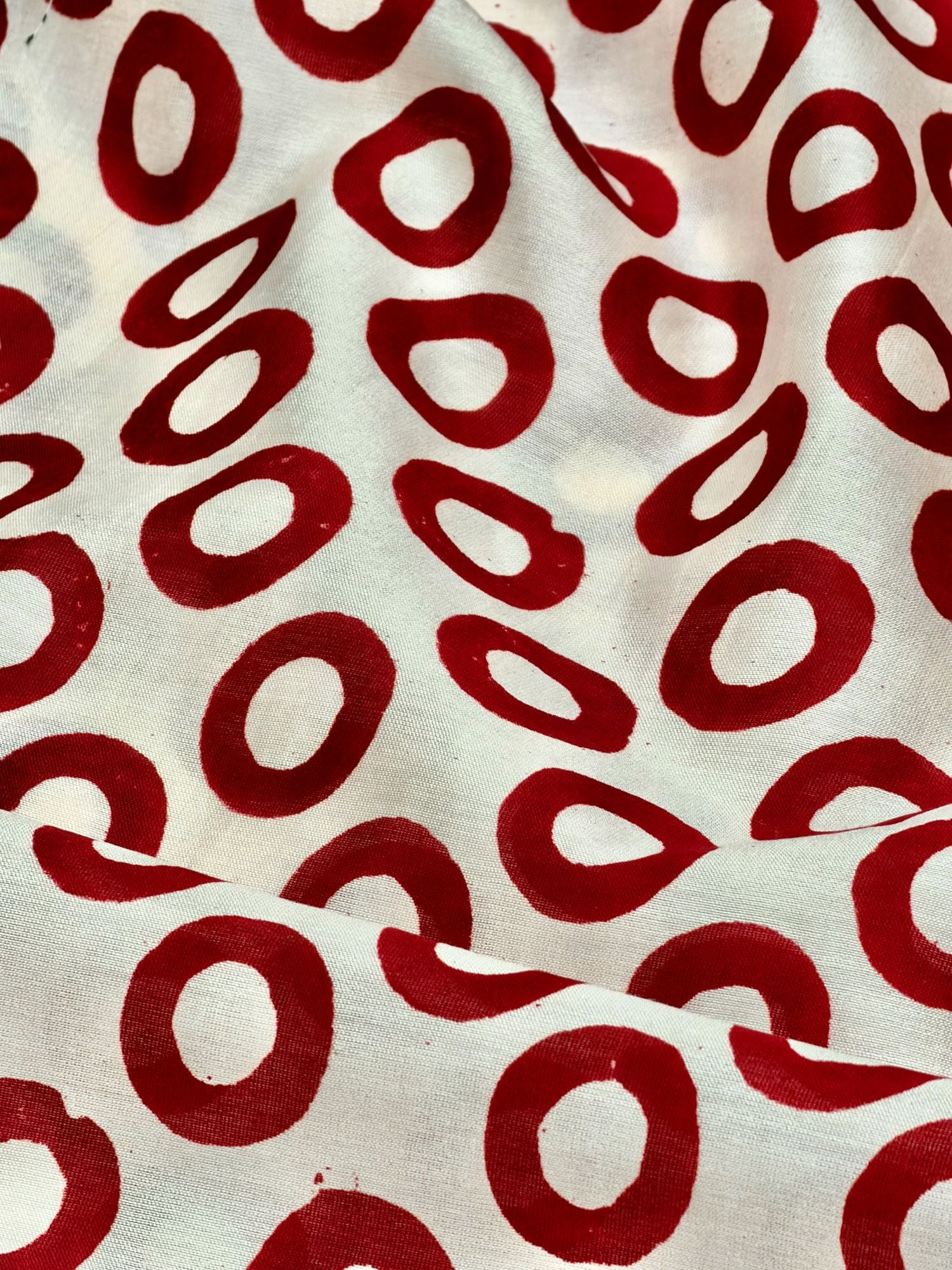 Pure Chanderi Silk Fabric With Red Hand Block Prints