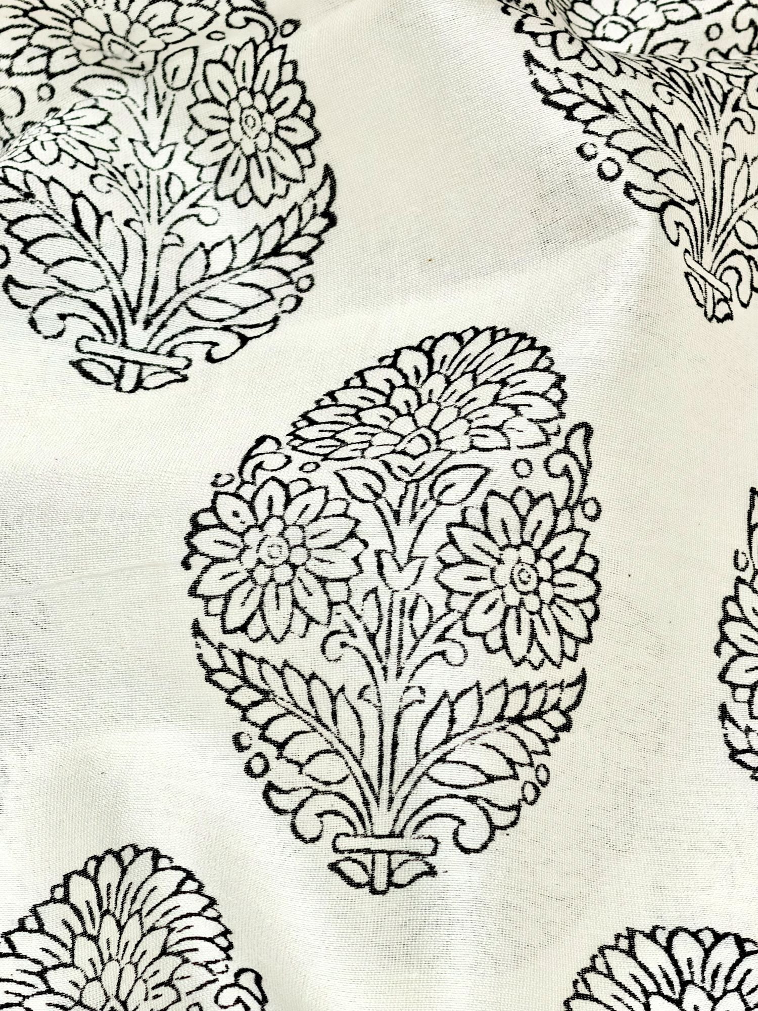 Pure Chanderi Silk Fabric With Black Hand Block Prints