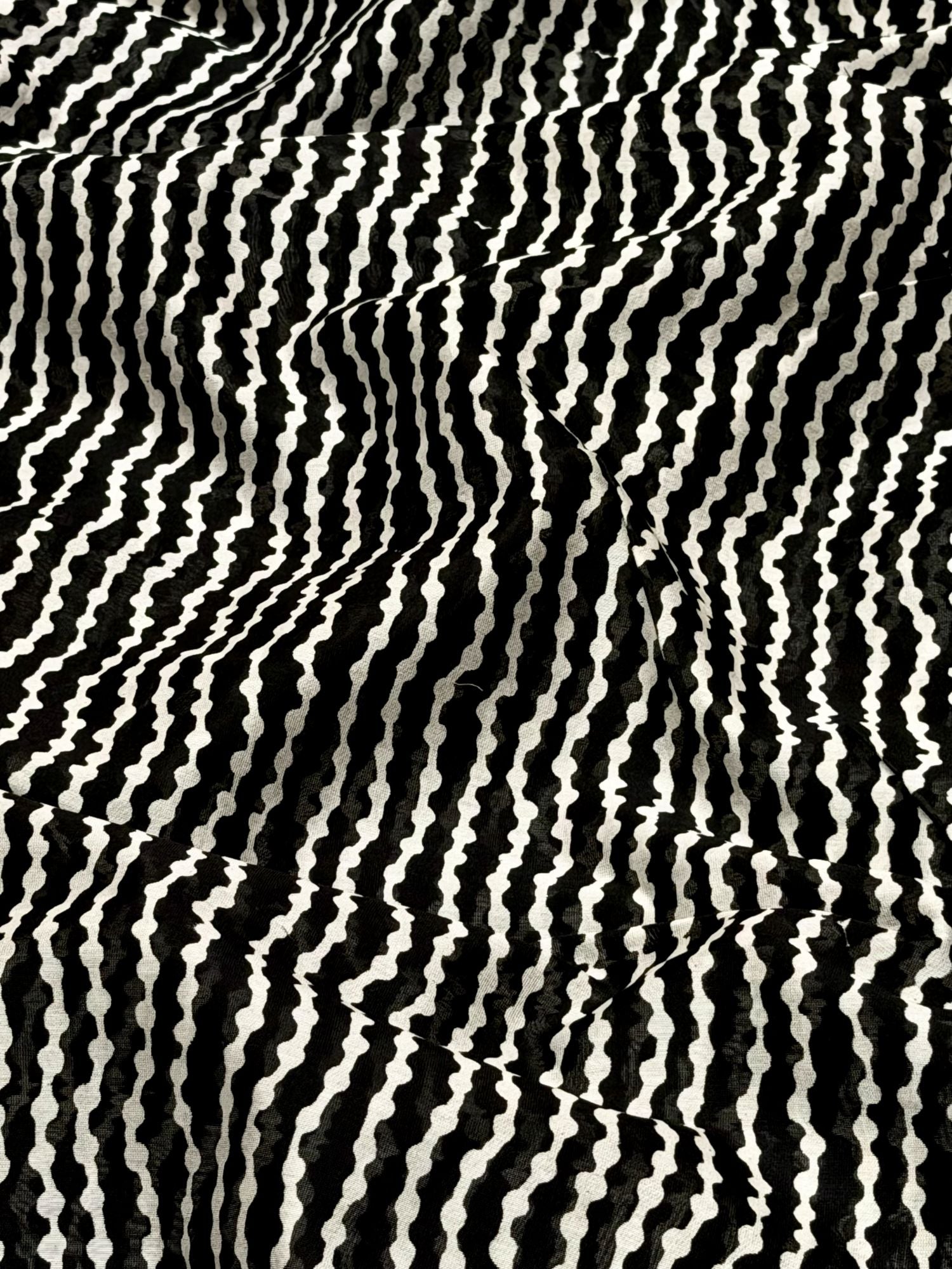 Pure Chanderi Silk Fabric With Black Hand Block Prints