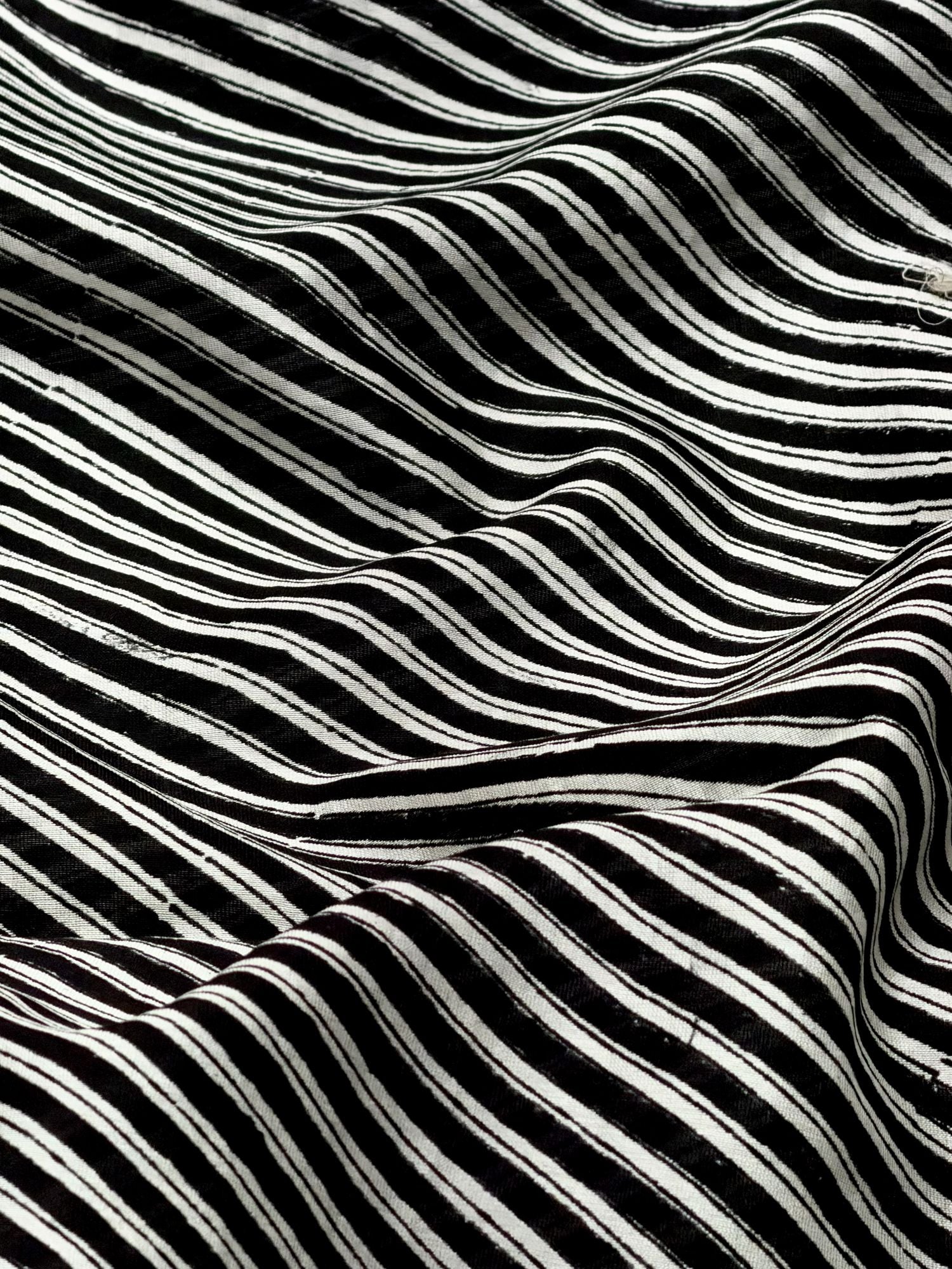 Pure Chanderi Silk Fabric With Black Hand Block Prints