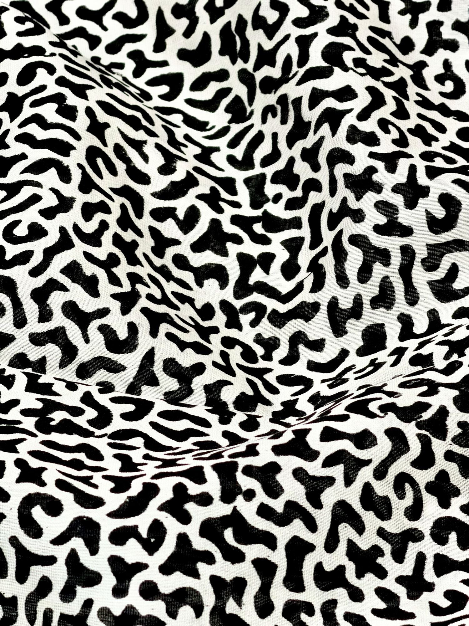Pure Chanderi Silk Fabric With Black Hand Block Prints