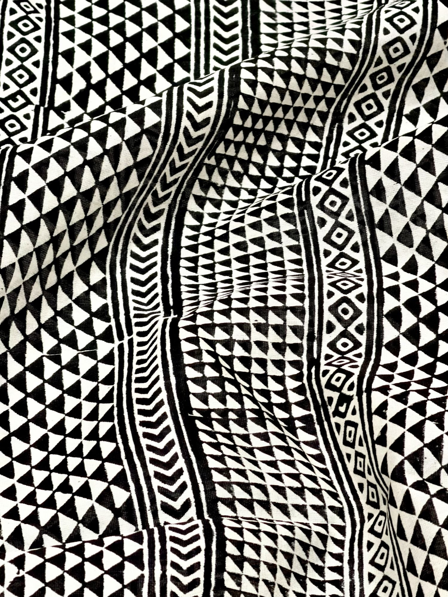 Pure Chanderi Silk Fabric With Black Hand Block Prints