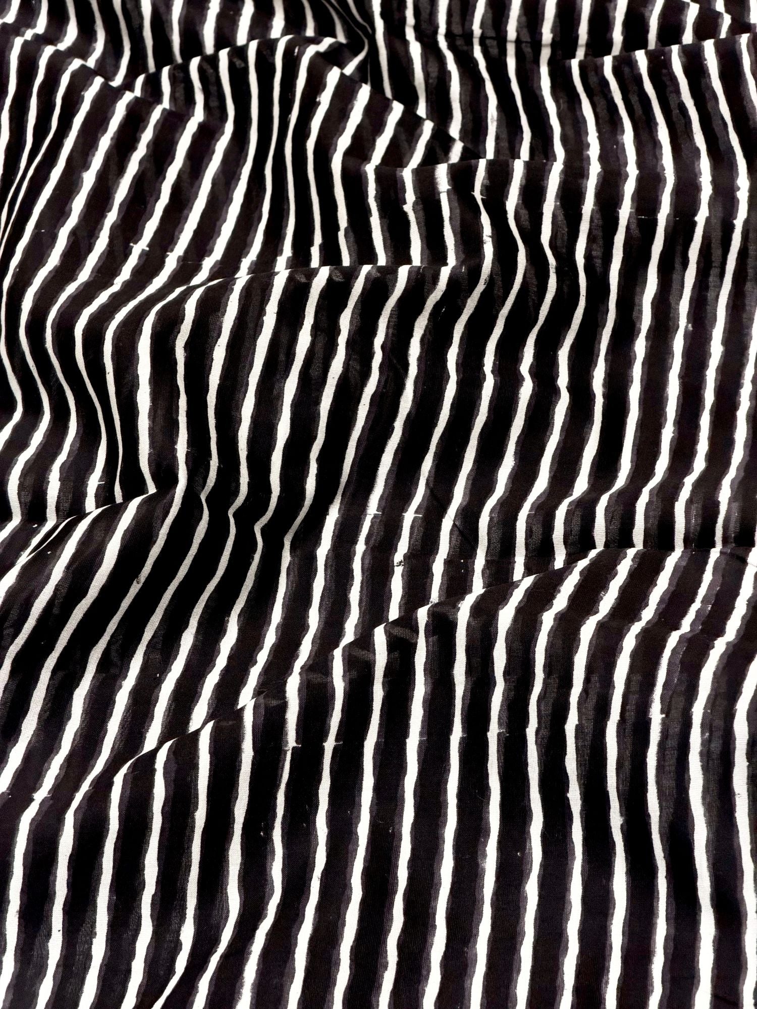 Pure Chanderi Silk Fabric With Black Hand Block Prints