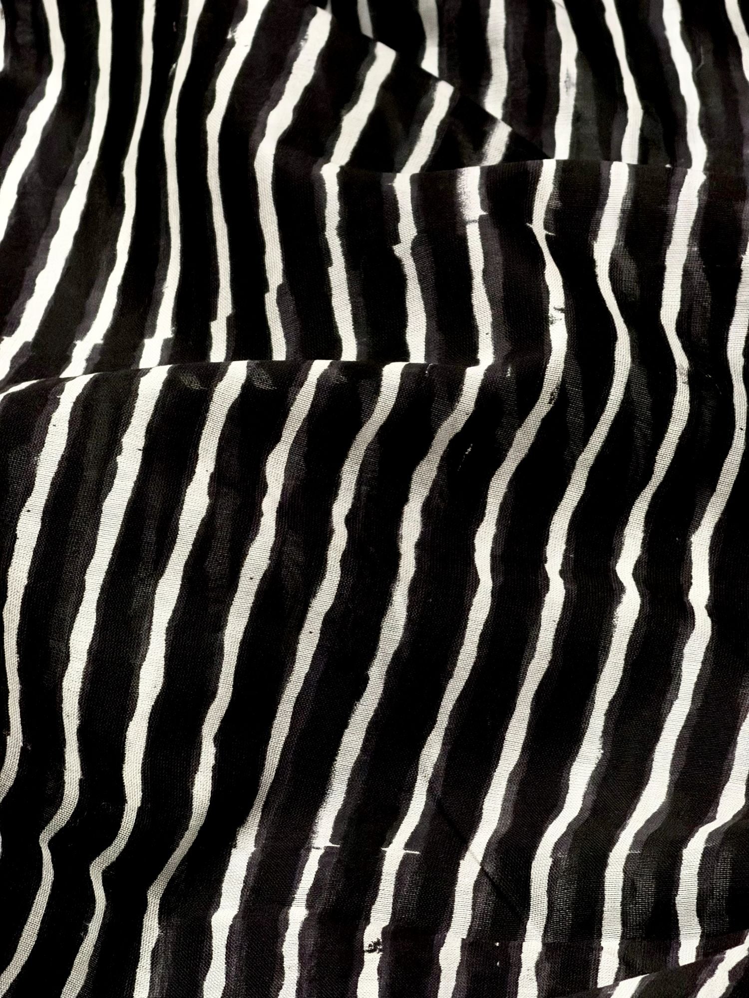 Pure Chanderi Silk Fabric With Black Hand Block Prints